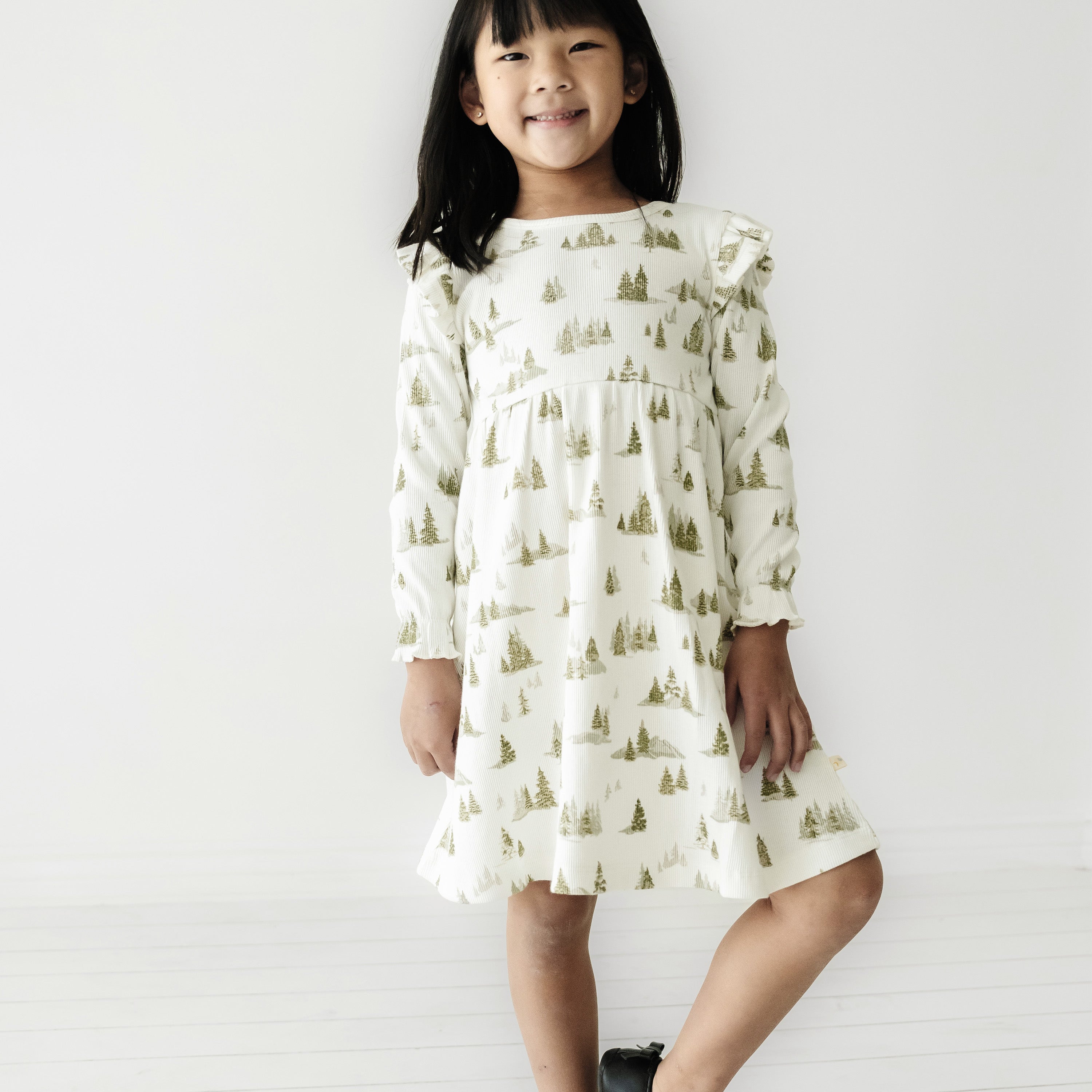 Organic Girls Ruffle Dress - Frosted Fir Ruffle Dress Makemake Organics   