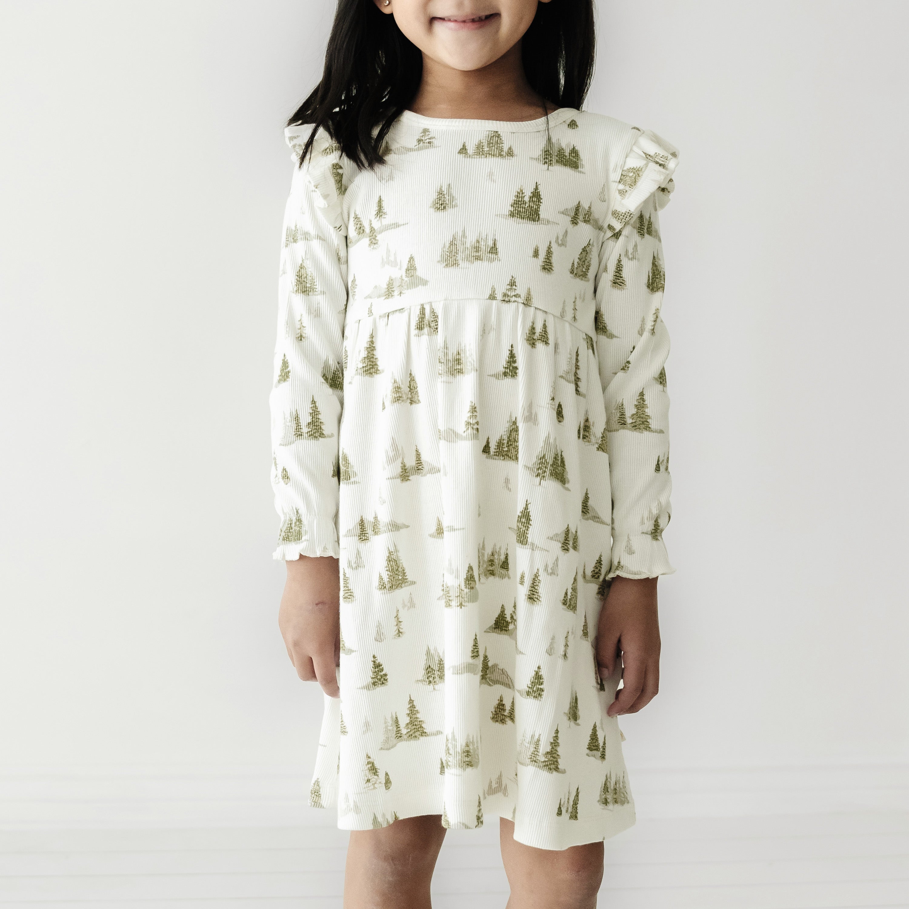 Organic Girls Ruffle Dress - Frosted Fir Ruffle Dress Makemake Organics   