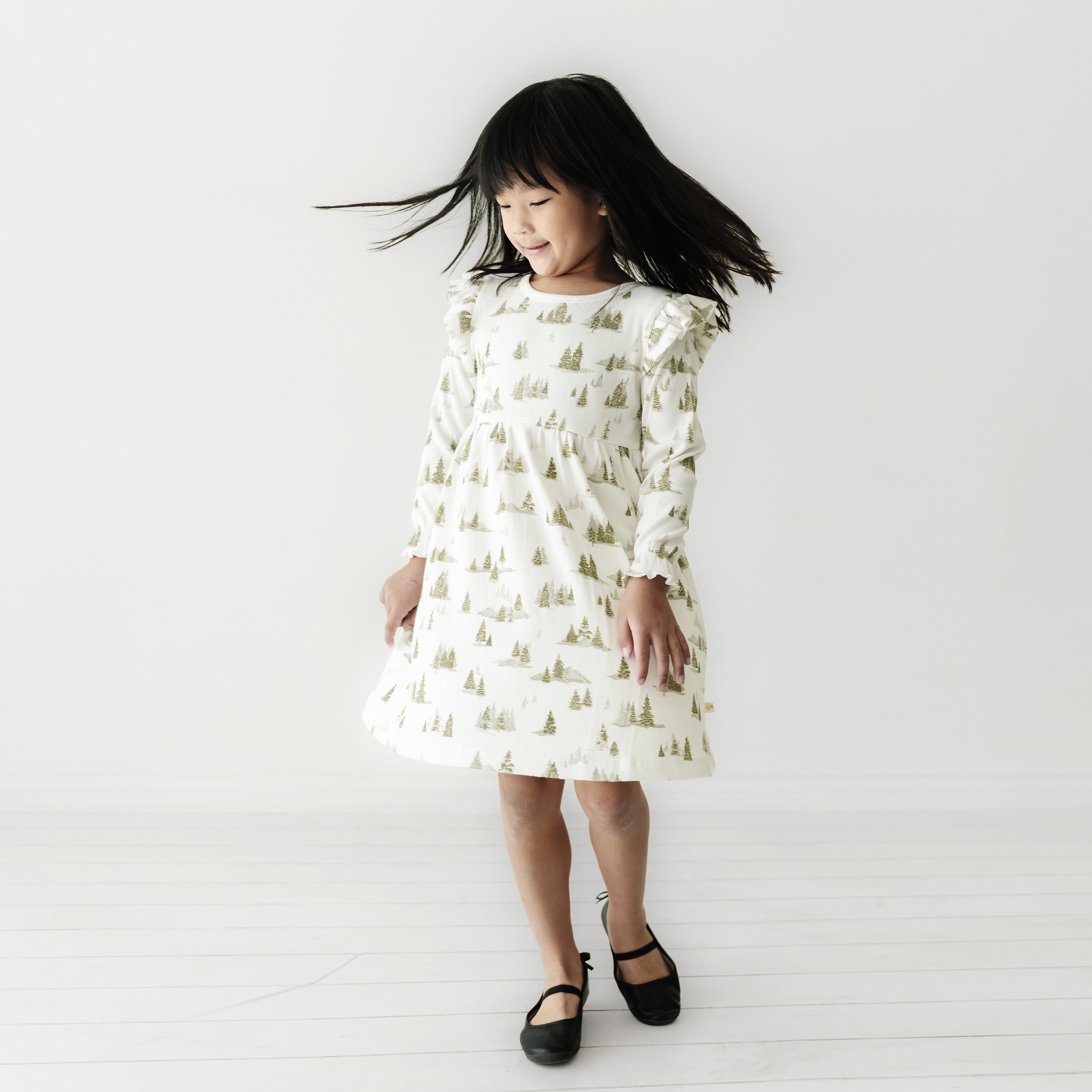 Organic Girls Ruffle Dress - Frosted Fir Ruffle Dress Makemake Organics   