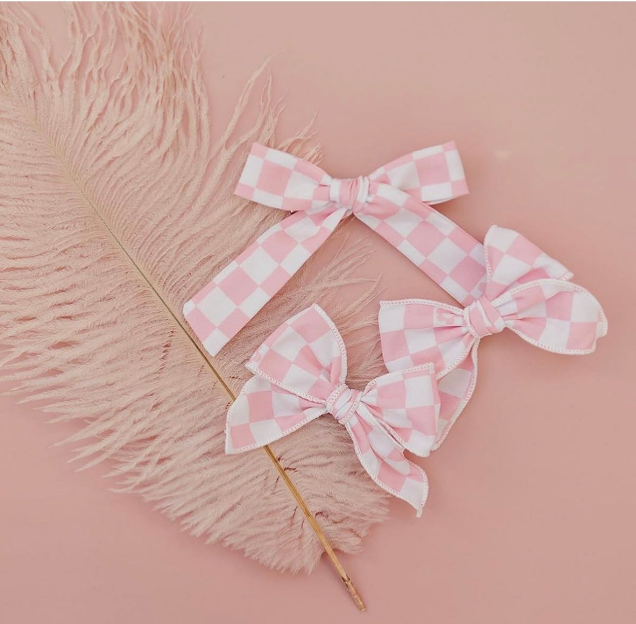 Baby Pink Check School Bow
