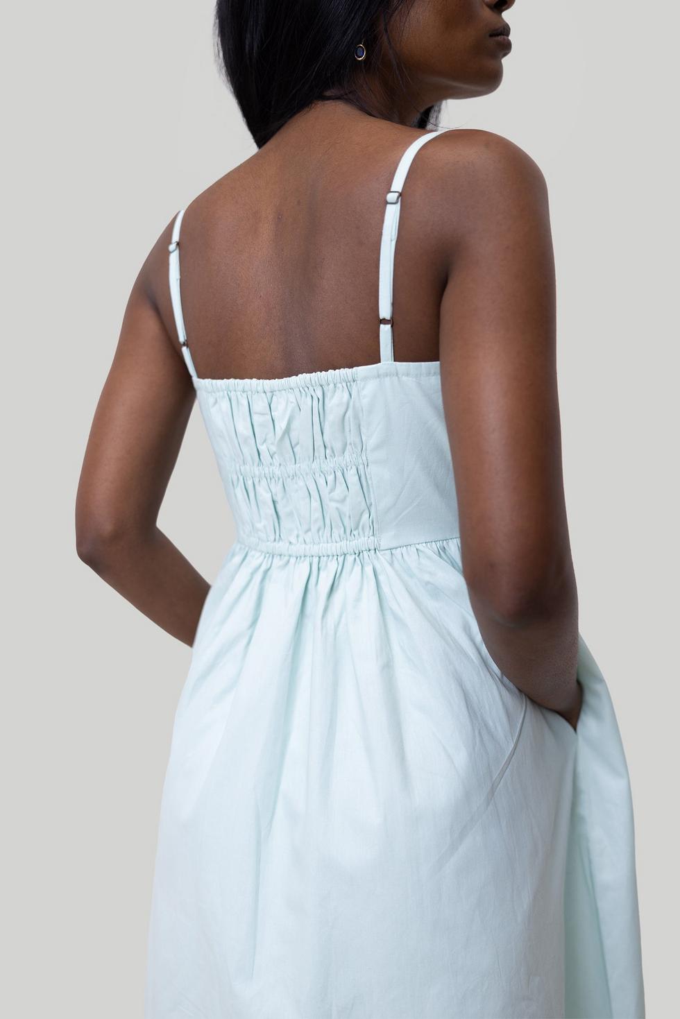 Ruched Strappy Dress - Sage Mint
