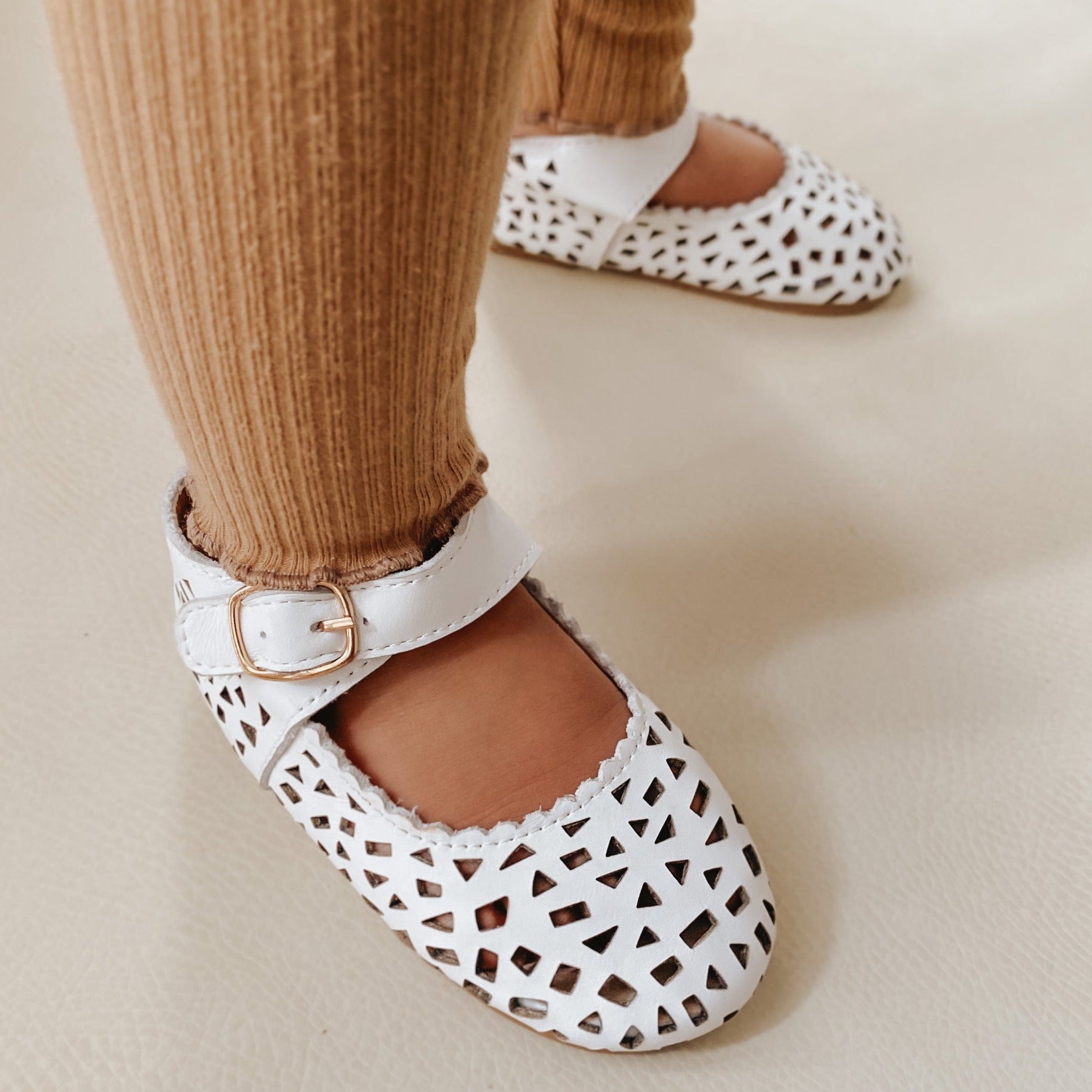 Leather Boho Mary Janes | Color 'Cotton'