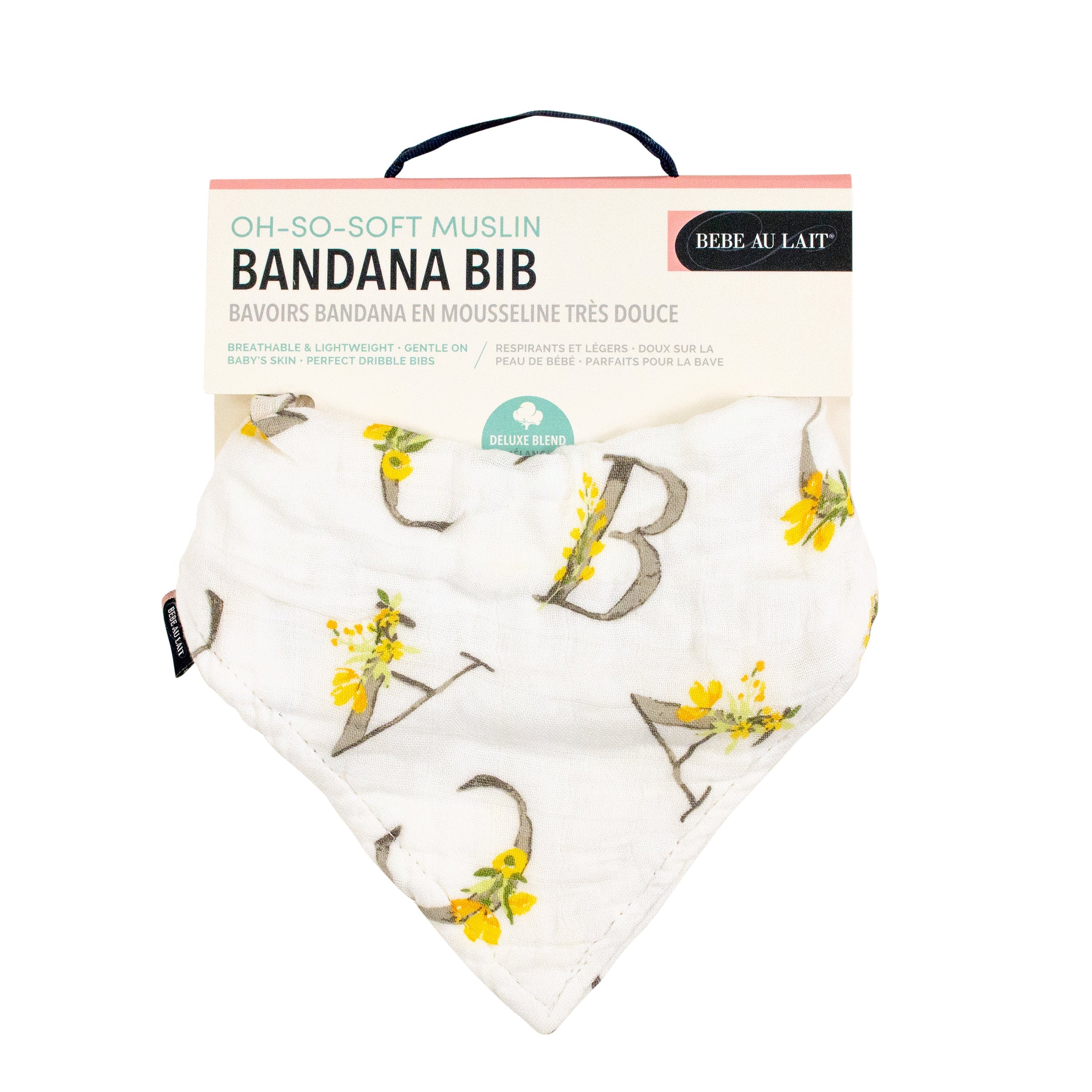 Floral Alphabet Oh So Soft Muslin Bandana Bib Bib Bebe au Lait   