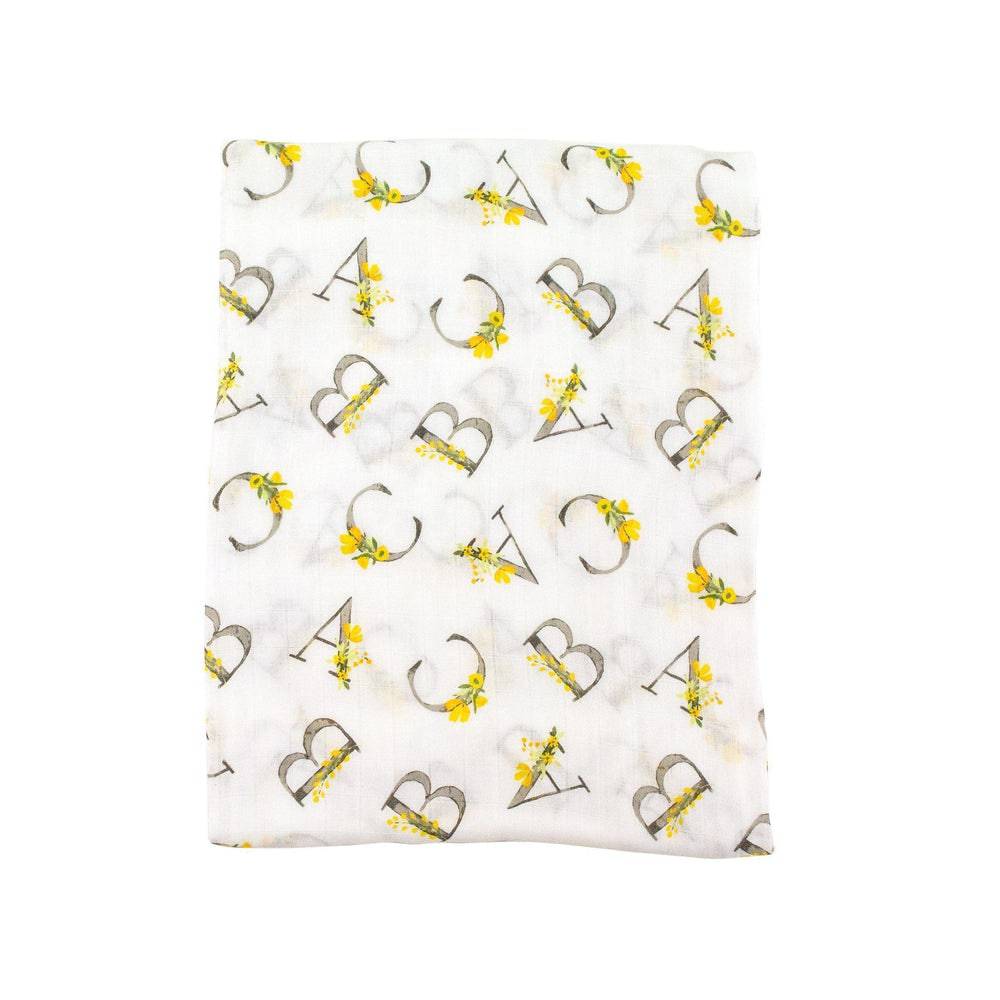 Floral Alphabet Single Oh So Soft Muslin Swaddle Blanket Swaddle Blanket Bebe au Lait   