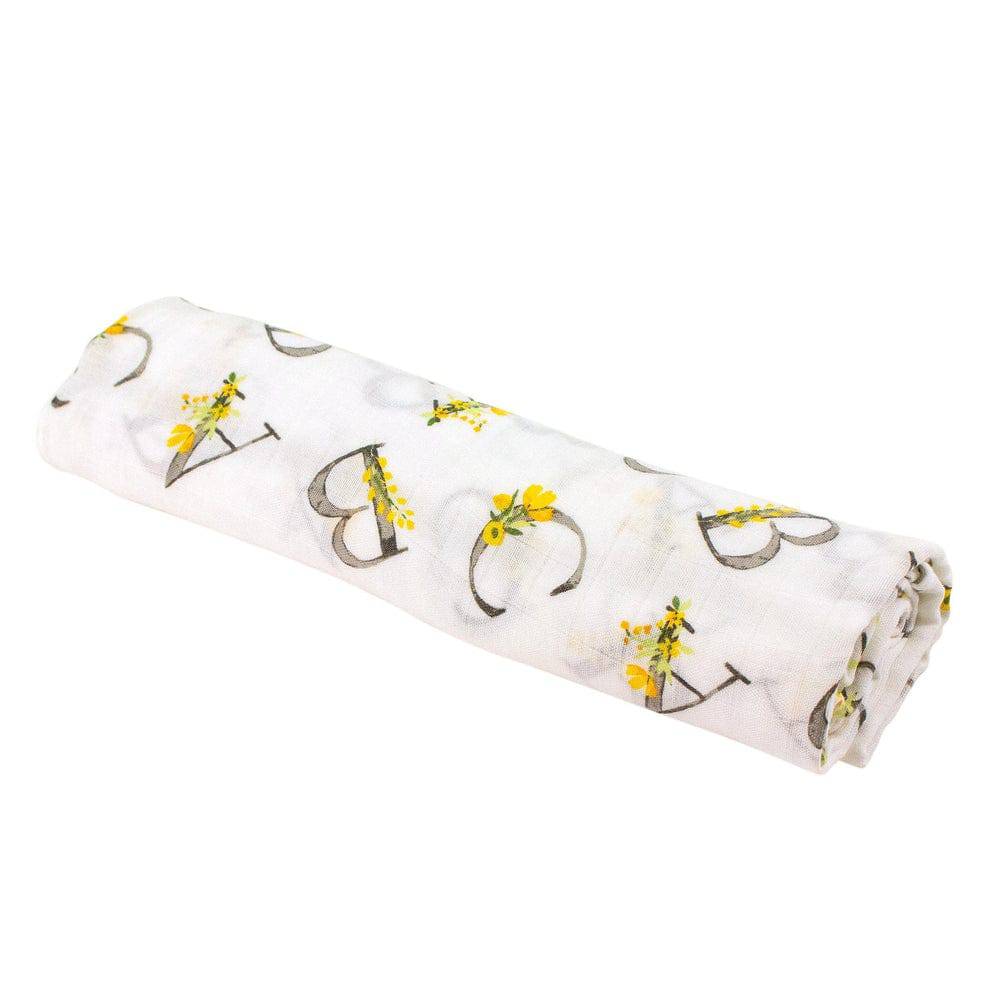 Floral Alphabet Single Oh So Soft Muslin Swaddle Blanket Swaddle Blanket Bebe au Lait   