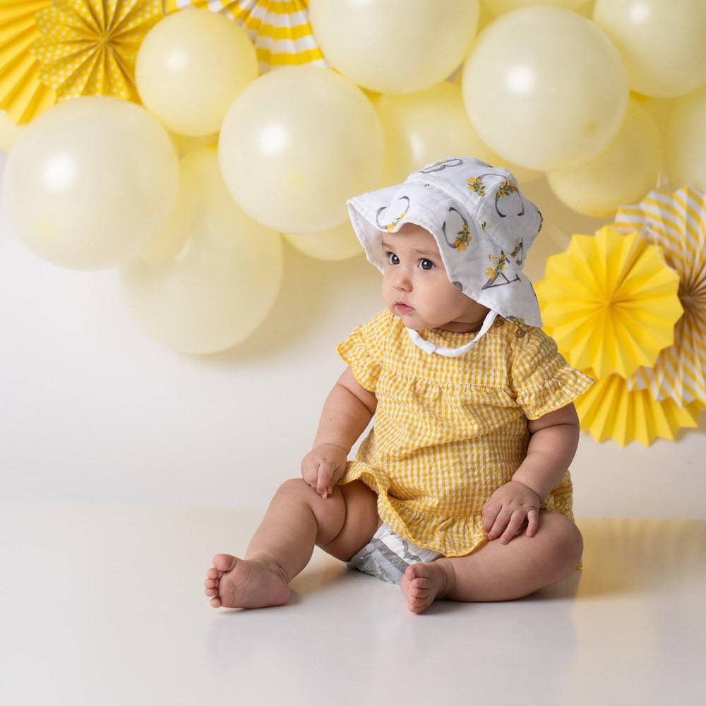 Floral Alphabet Oh So Soft Muslin Sun Hat Sun Hat Bebe au Lait   