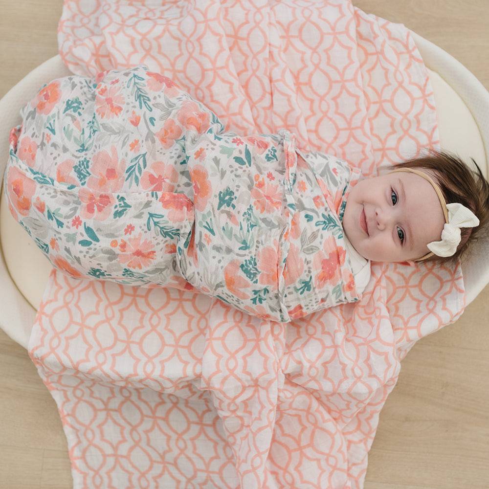 Floret + Trellis Premium Cotton Muslin Swaddle Blanket Set Swaddle Blanket Bebe au Lait   