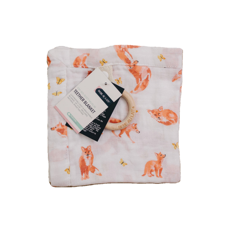 Fox Tales Oh So Soft Muslin Teether Blanket Teether Blanket Bebe au Lait   