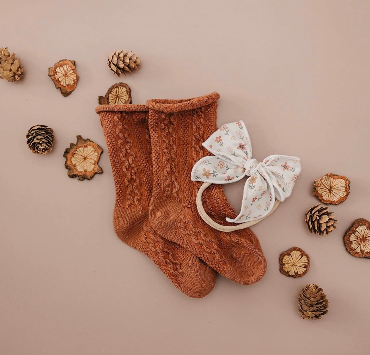 Burnt Orange Cable Knit Socks