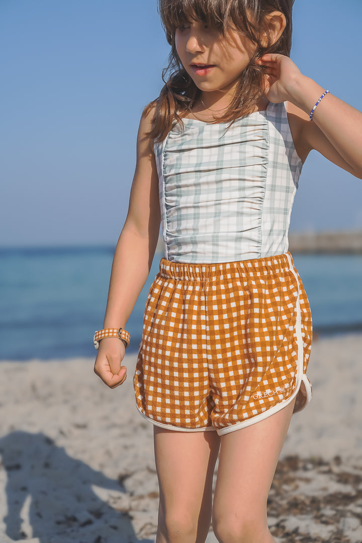 Vintage Girls 1 Piece Swimsuit | UPF + Recycled - Fern Plaid