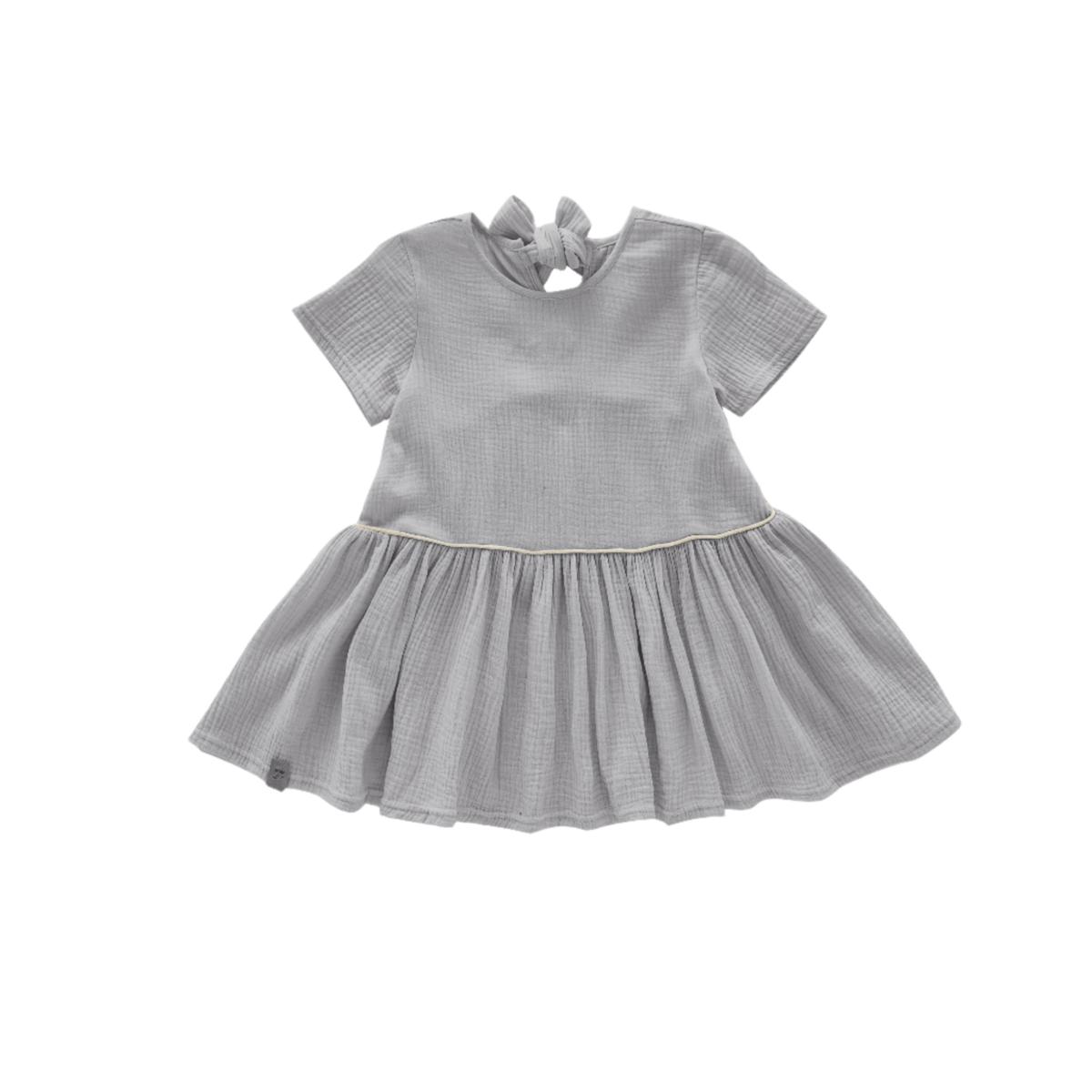 Girls Hi-Low Drop Waist Dress - Light Grey