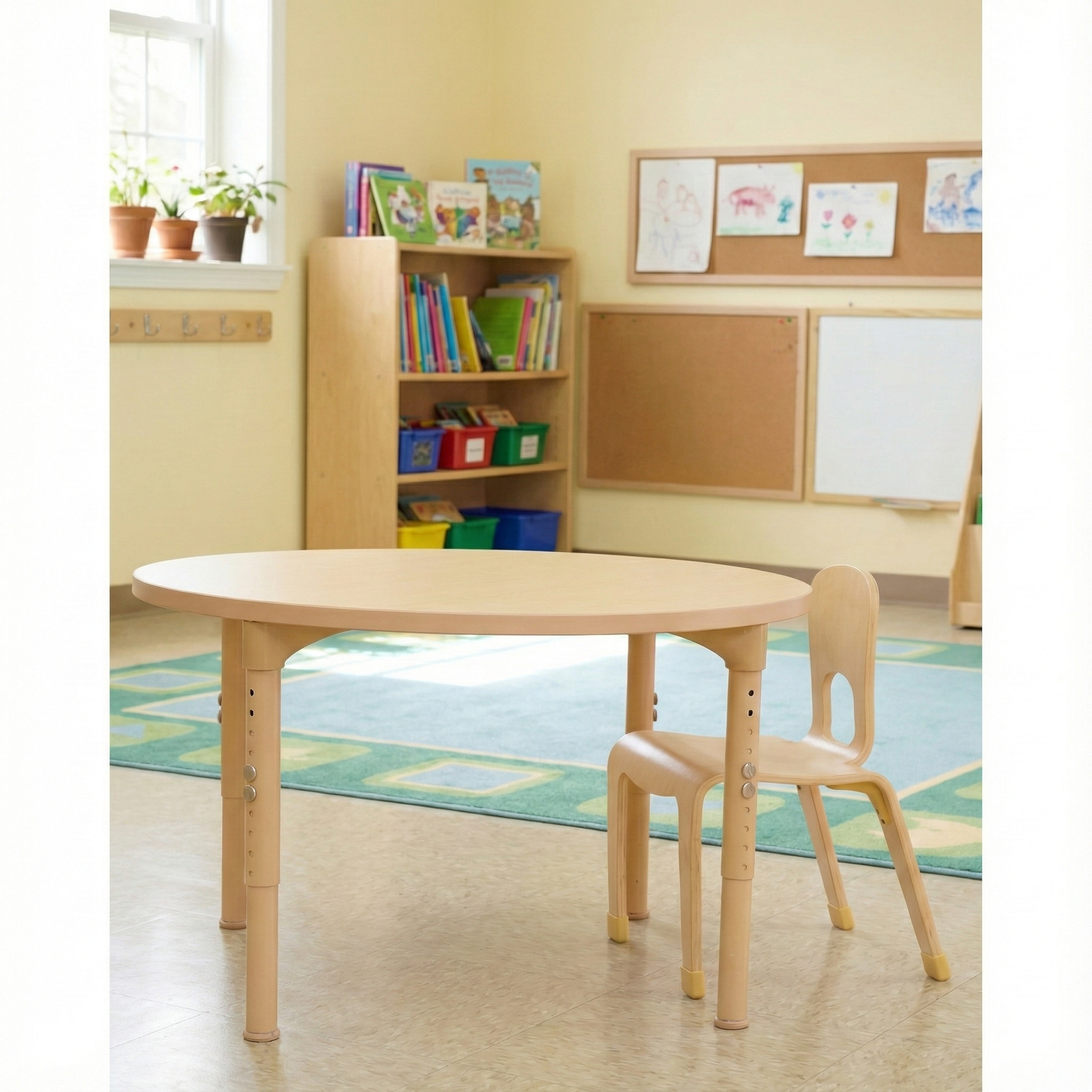 Round Adjustable Kids Table – 36" Diameter, 13" to 17" Height | Toddler & Preschool Activity Table for Classrooms & Daycares