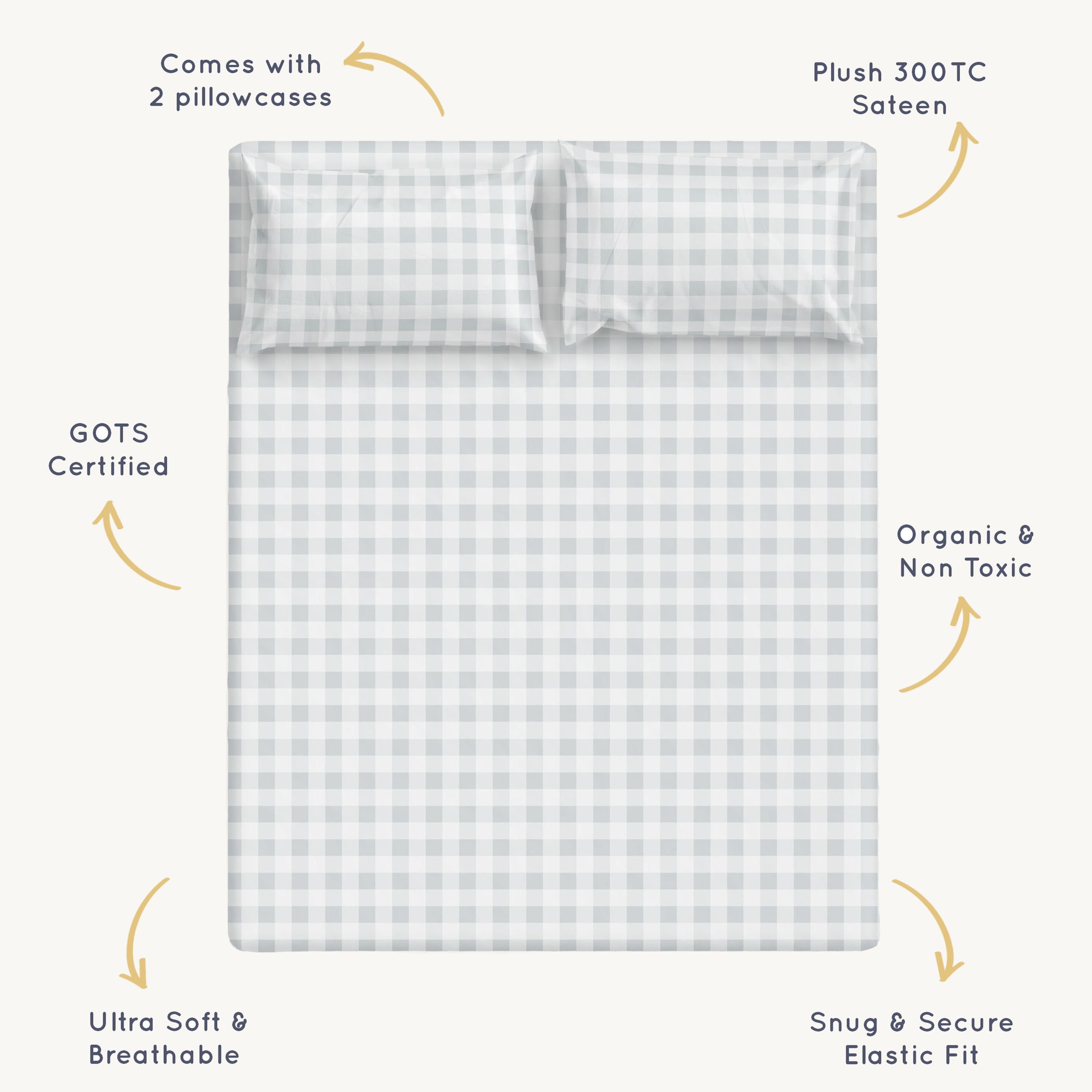 Organic Cotton Sheet Set - Gingham Sheet Set Makemake Organics   