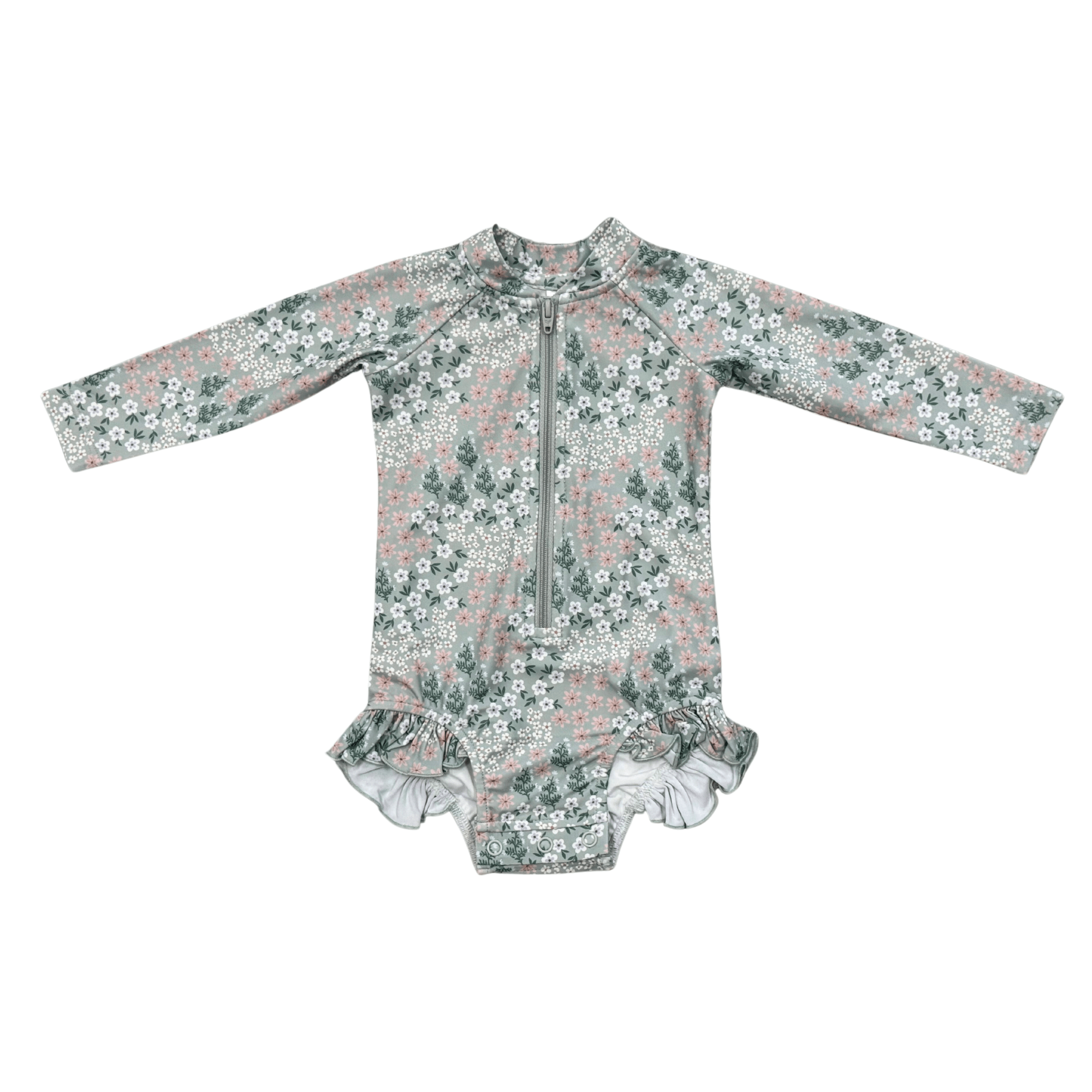 Girl's One-Piece Ruffle Rash Guard Swimsuit
