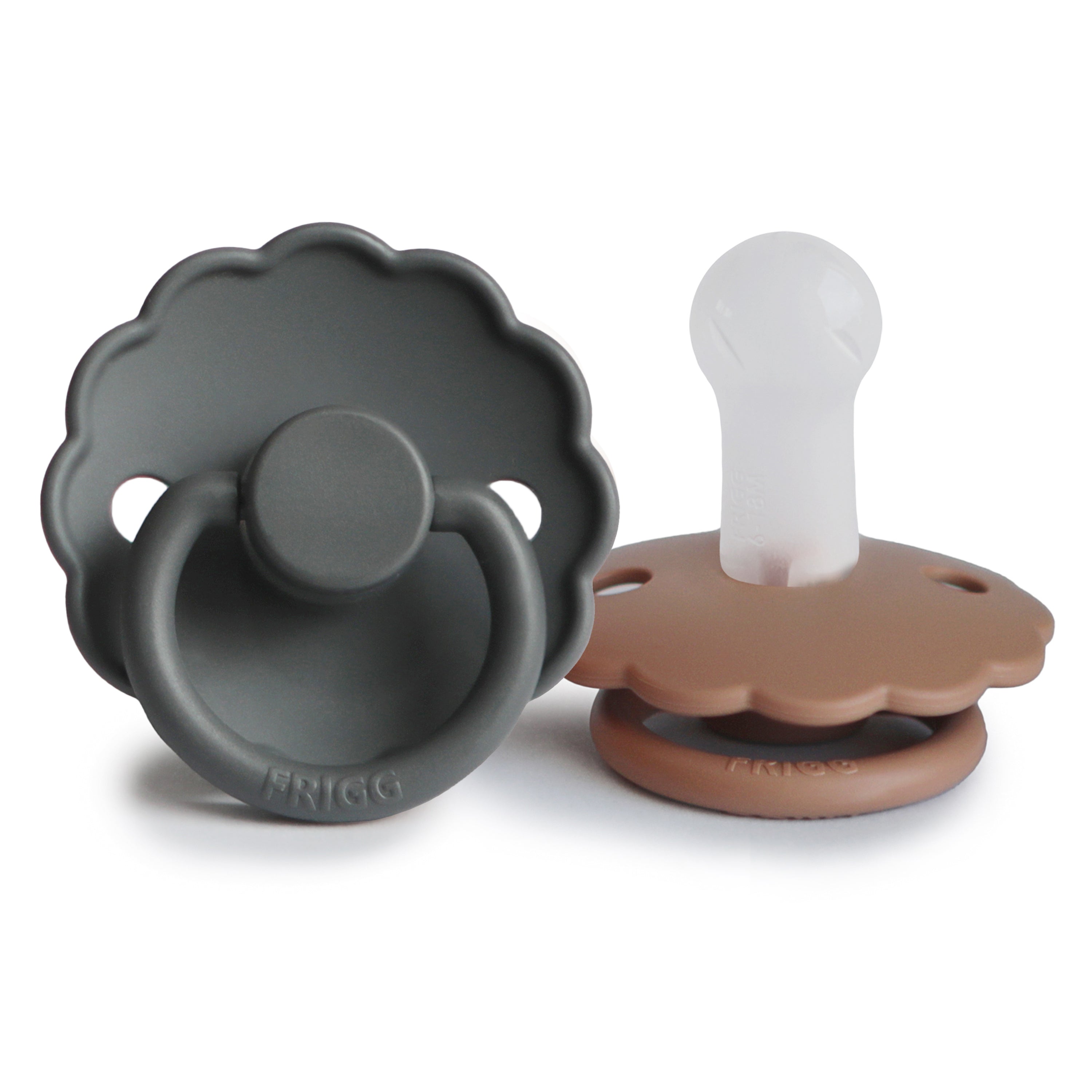 FRIGG Daisy Silicone Pacifier 2-Pack FRIGG PACIFIERS Mushie Graphite/Peach Bronze 6-18 months 