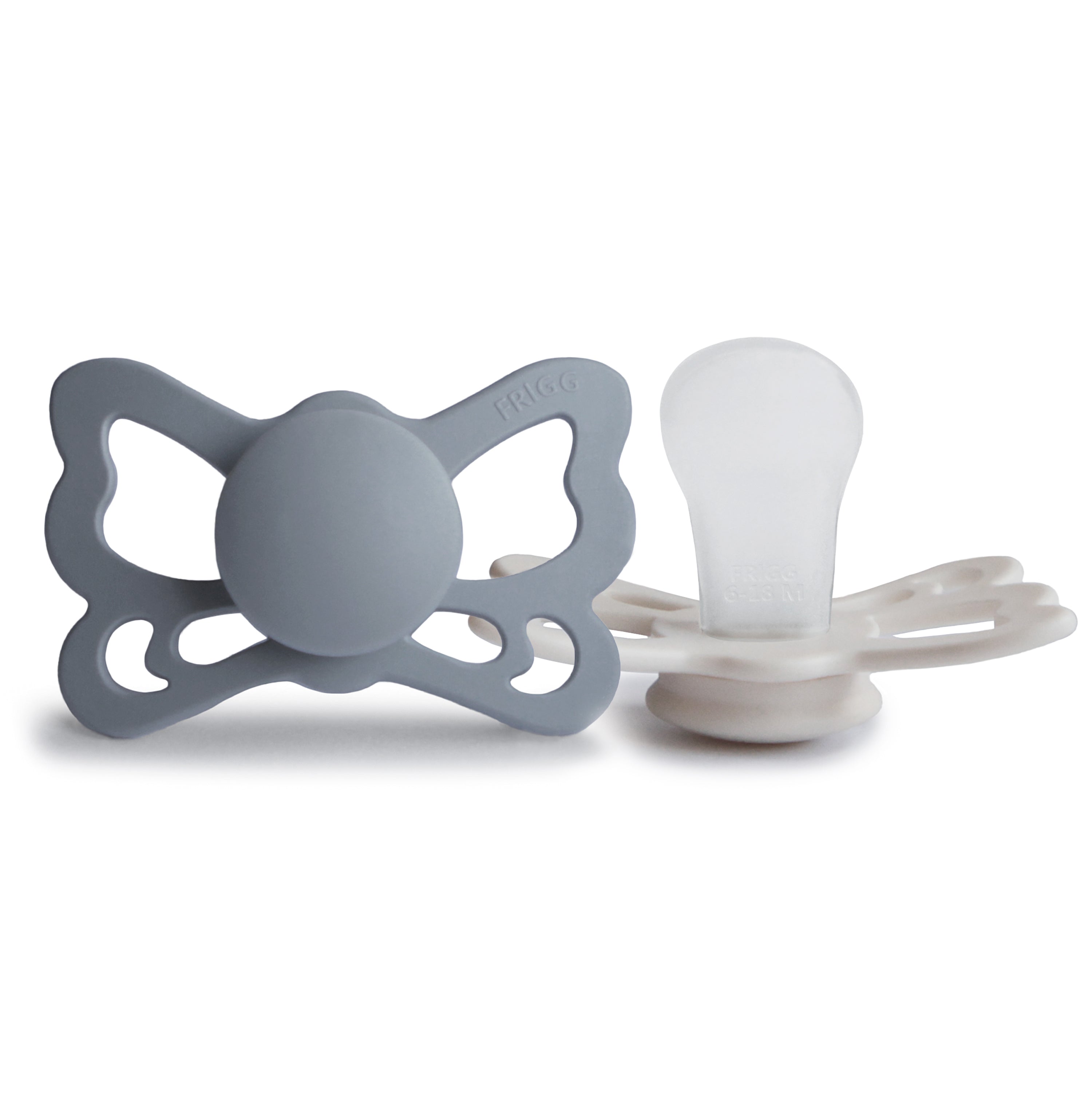 FRIGG Butterfly Anatomical Silicone Pacifier 2-Pack (6-18 Months) SILICONE FRIGG PACIFIERS Mushie Great Gray/Silver Gray  