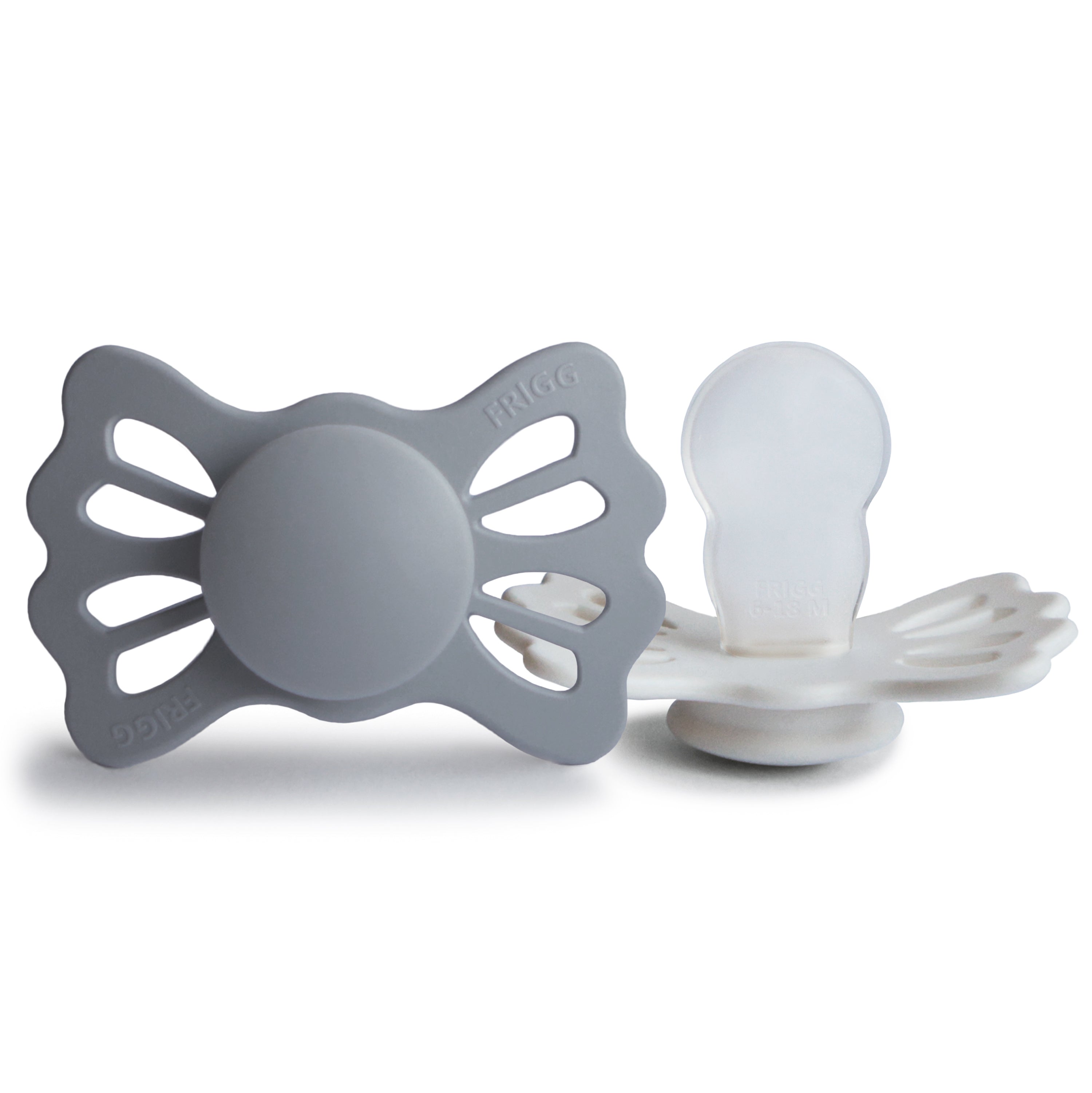 FRIGG Lucky Symmetrical Silicone Pacifier 2-Pack (6-18 Months) FRIGG PACIFIERS Mushie Great Gray/Silver Gray  