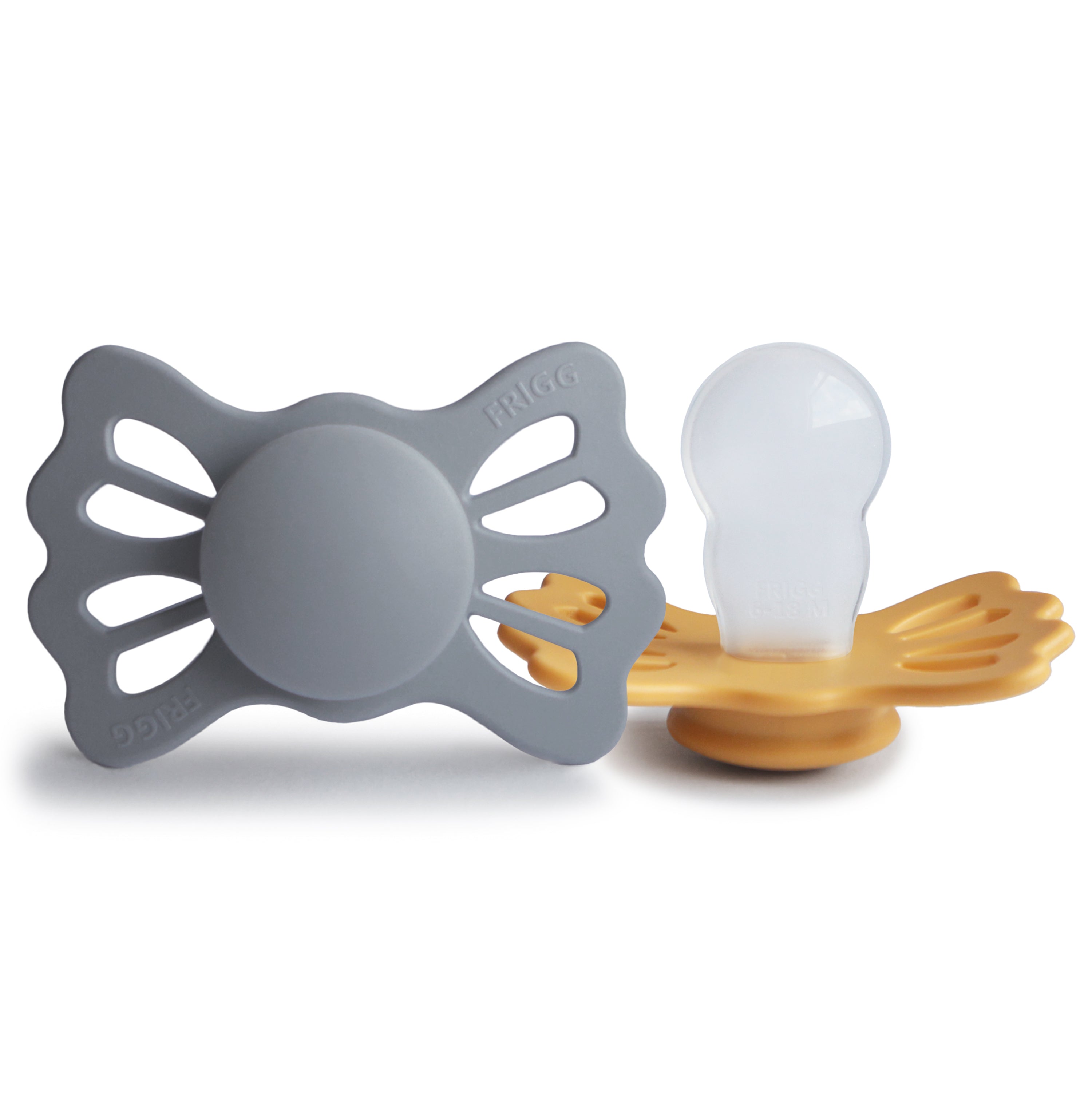 FRIGG Lucky Symmetrical Silicone Pacifier 2-Pack (6-18 Months) FRIGG PACIFIERS Mushie Great Gray/Honey Gold  