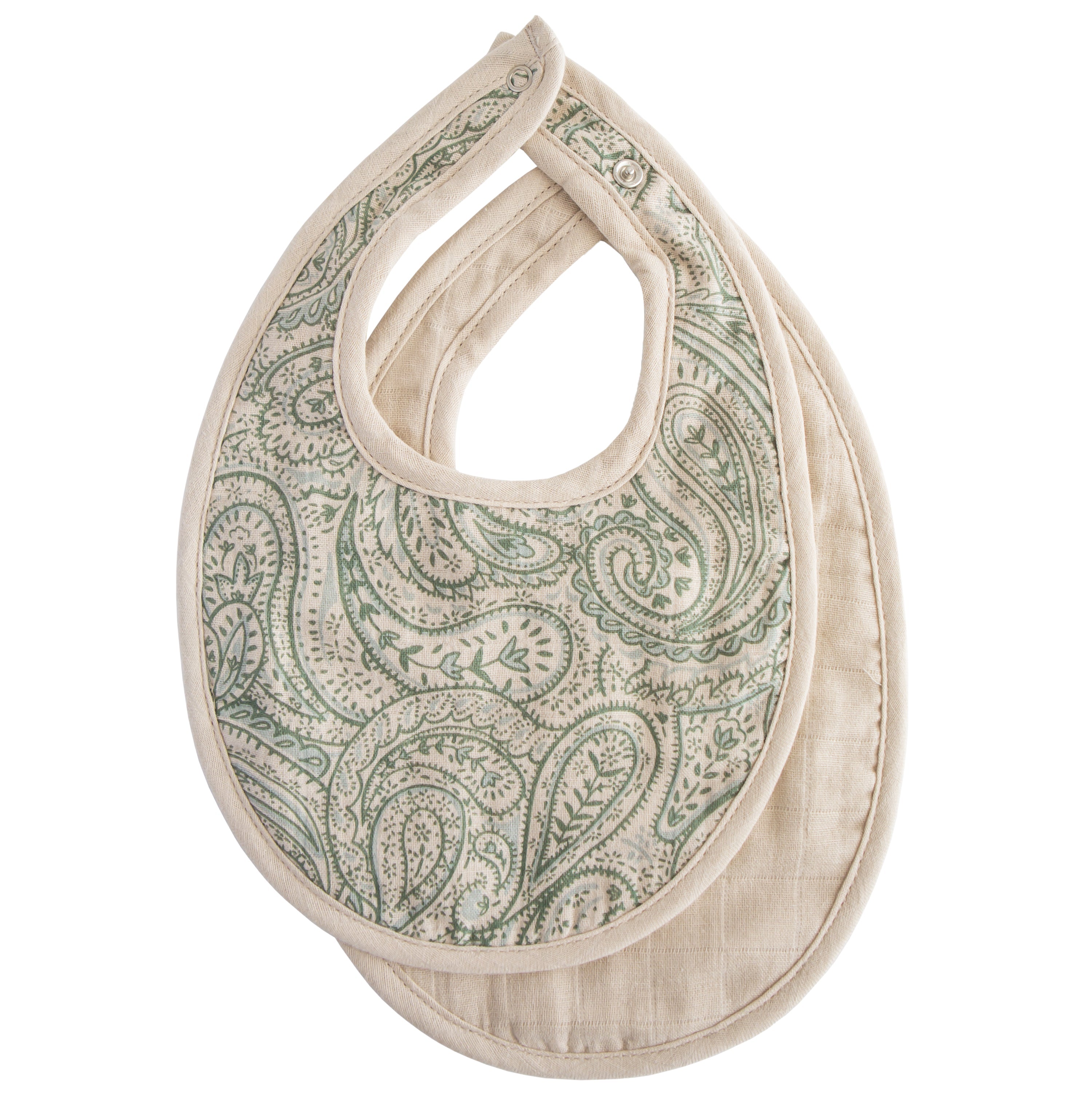 Muslin Bib 2-Pack Muslin Bib Mushie Green Paisley/Fog  