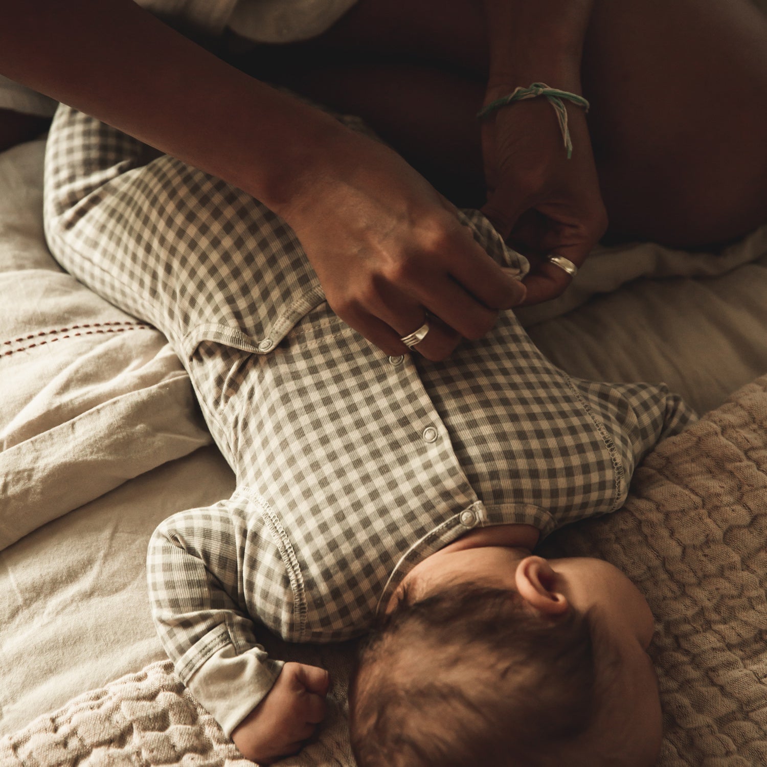 The Printed Romper - Taupe Gingham