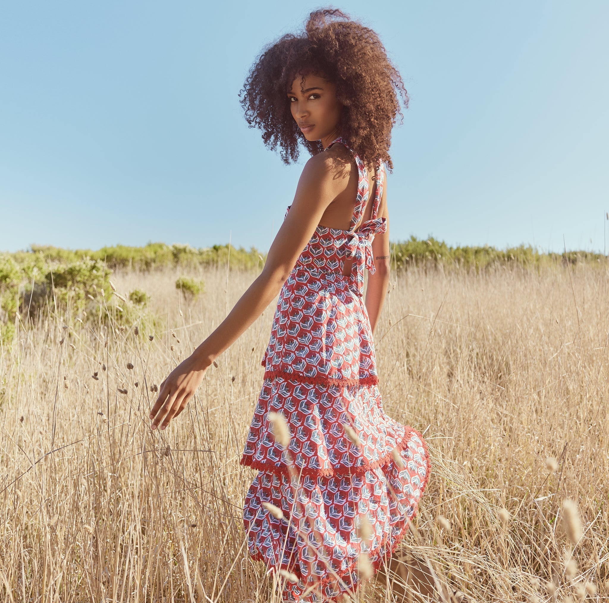 Emma Tiered Dress - Carmine/Crimson Floral print