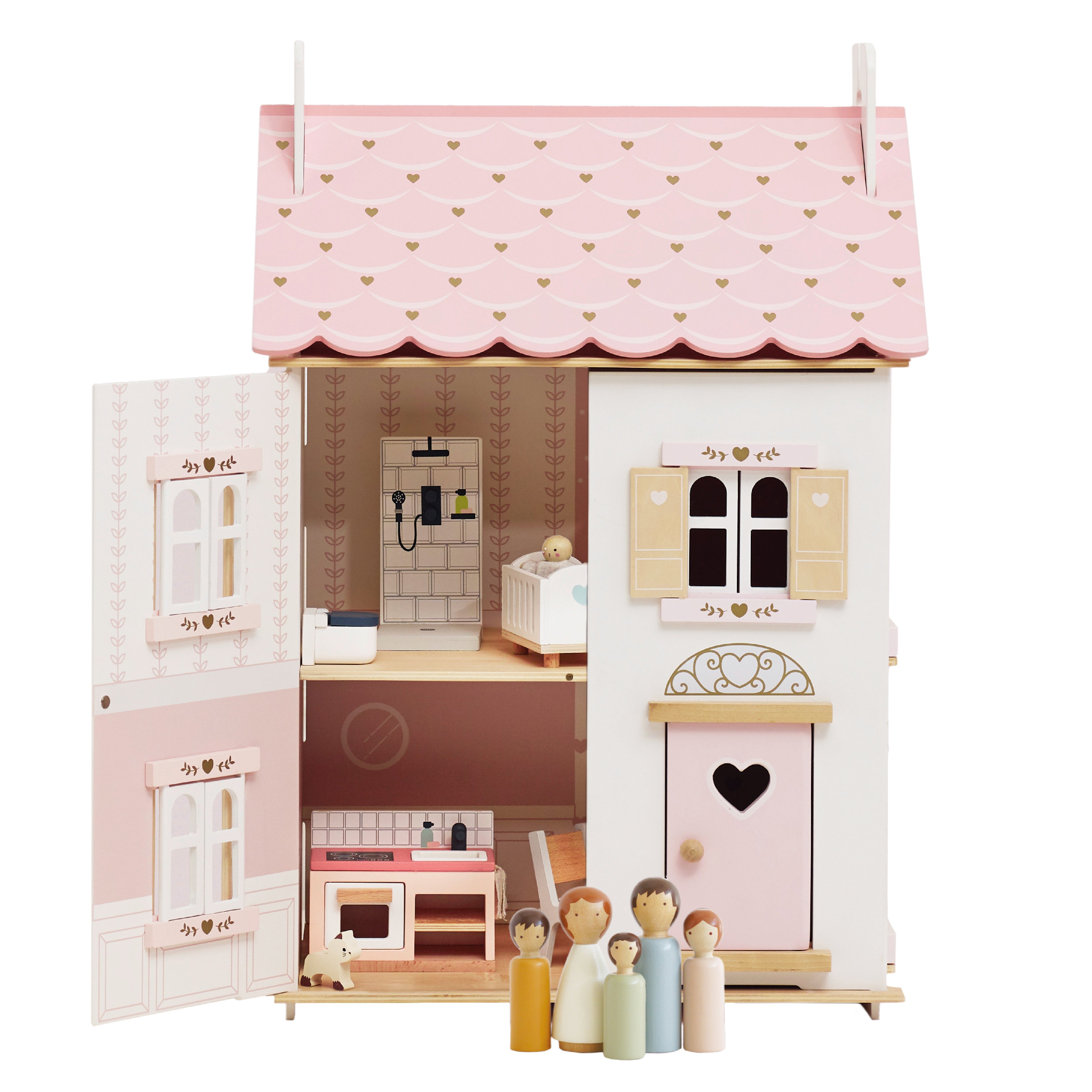 Roseheart Wooden Dolls House, Furniture & Family