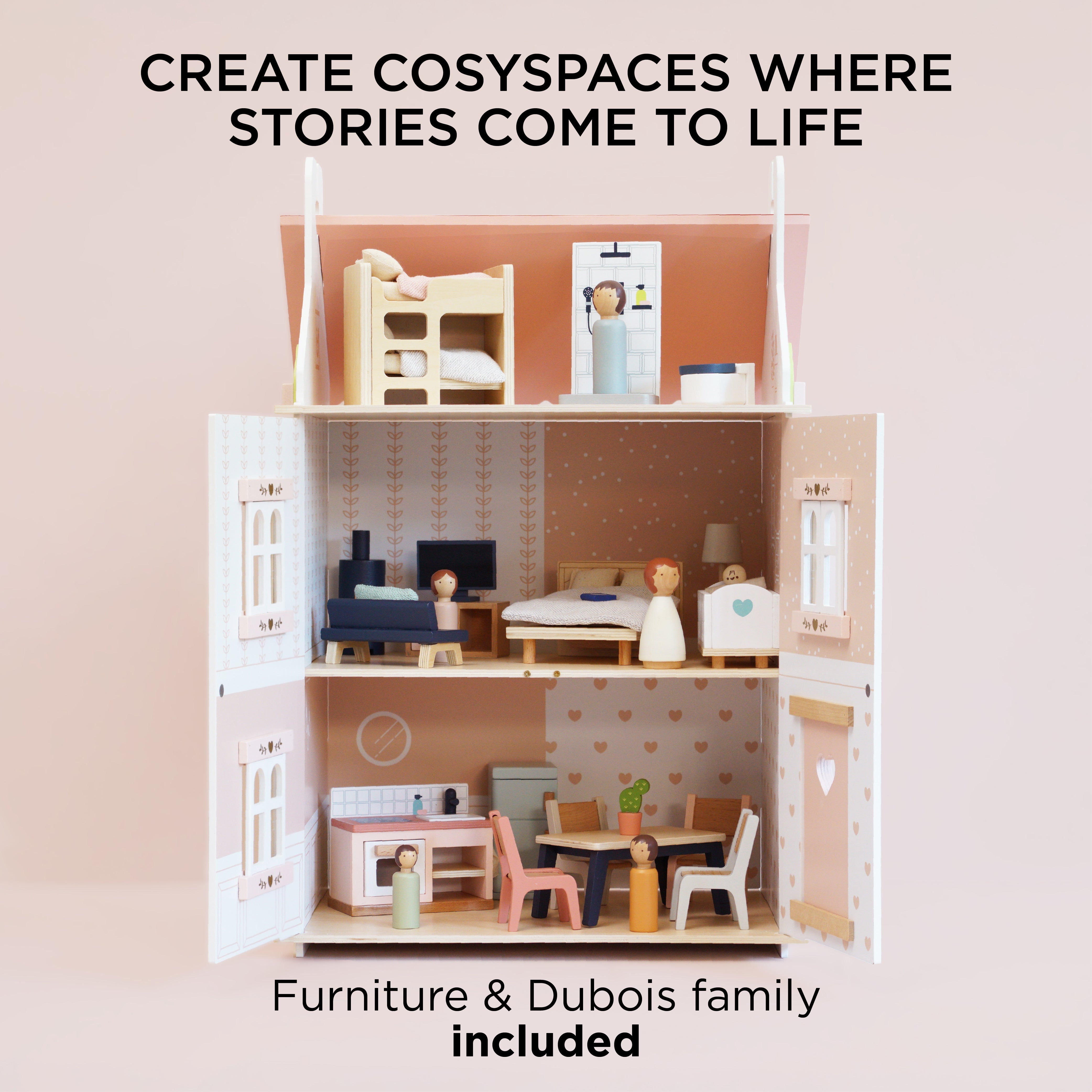 Roseheart Wooden Dolls House, Furniture & Family