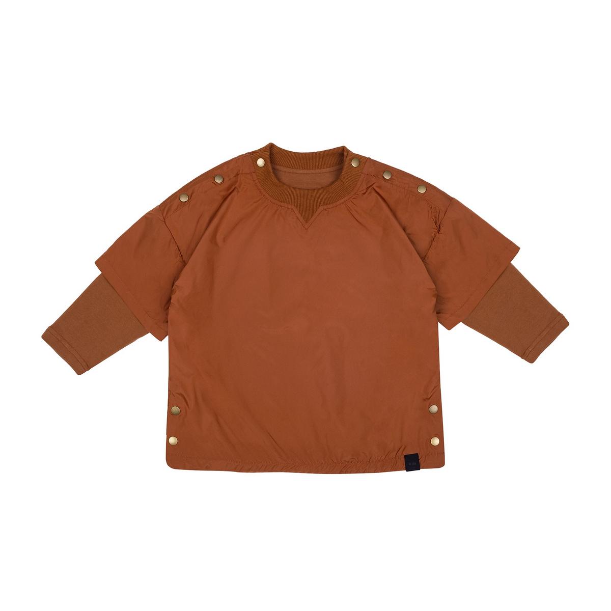 Kids Layered Nylon Top with Jersey Sleeve - Rust