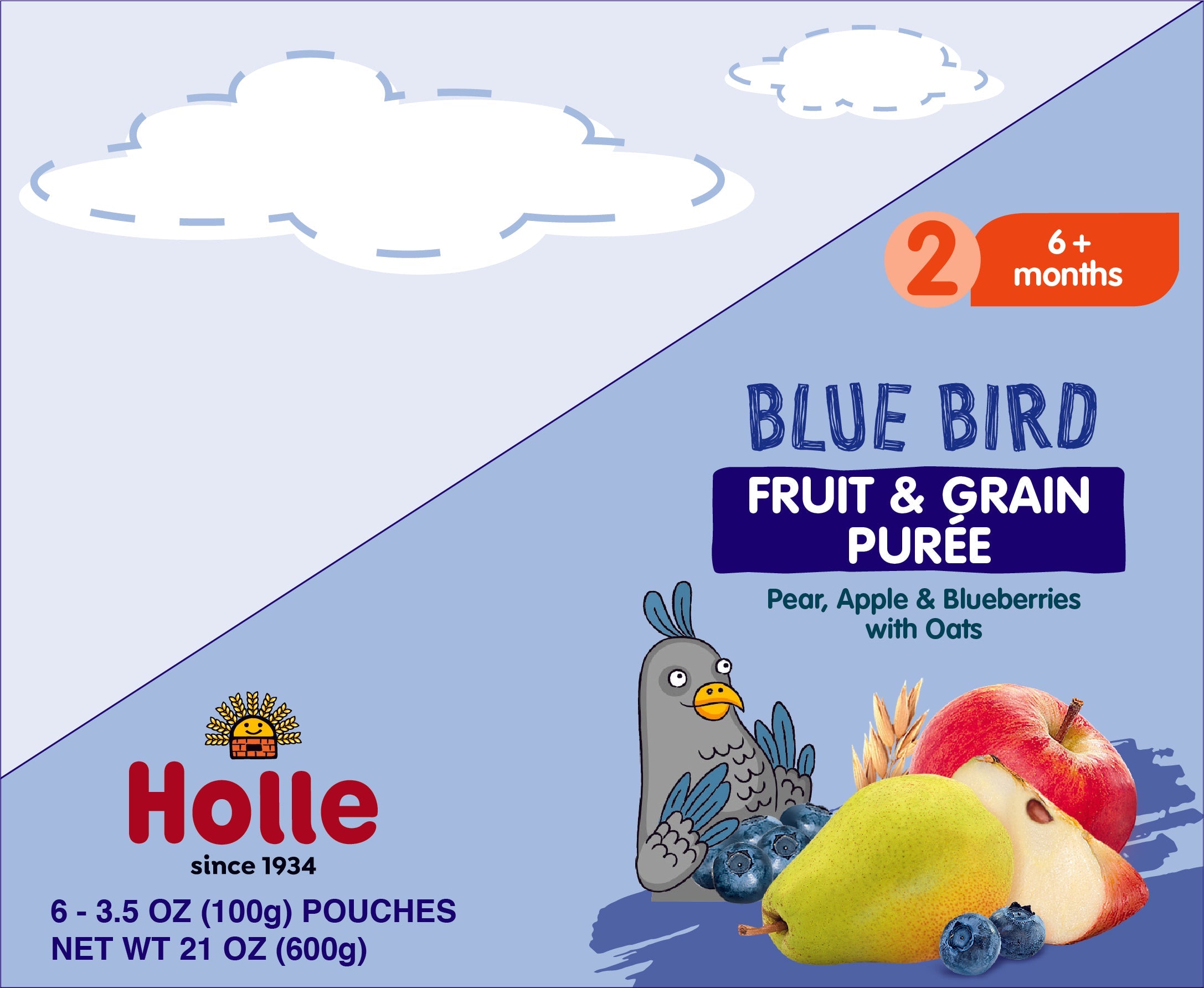 Holle Baby Food Pouches - Organic Fruit & Grain Puree - Blue Bird