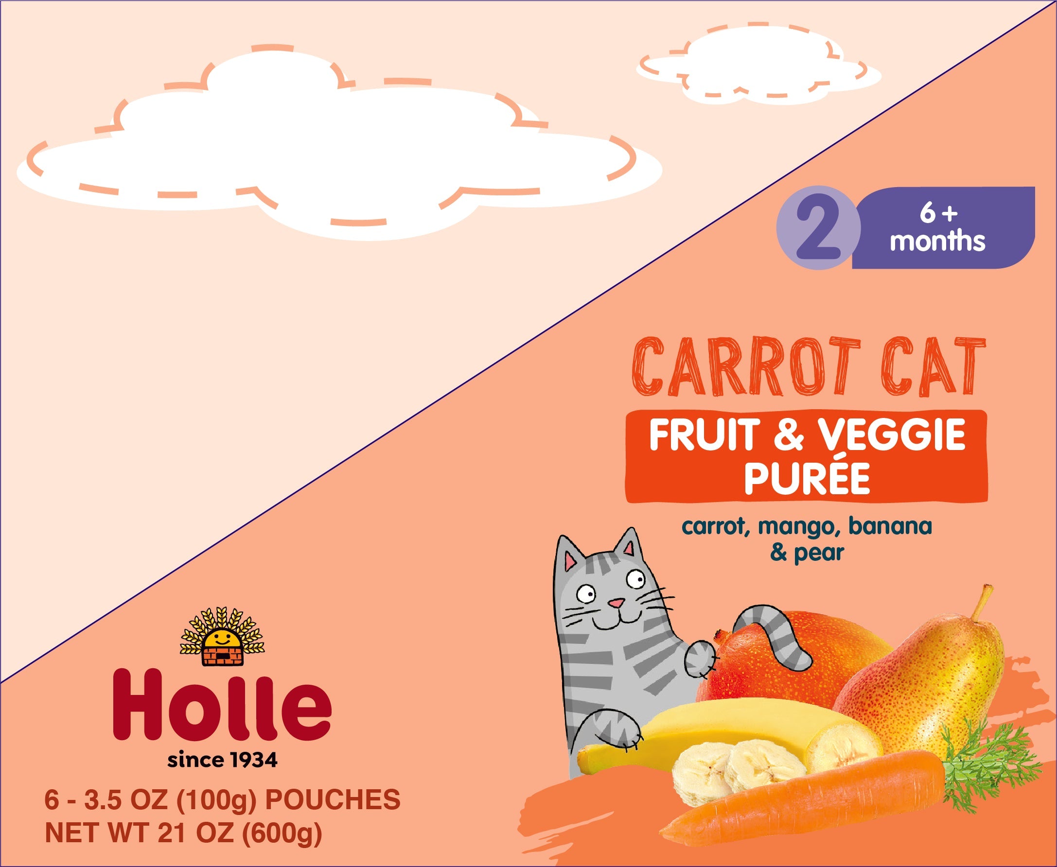 Holle Baby Food Pouches - Organic Fruit & Veggie Puree - Carrot Cat