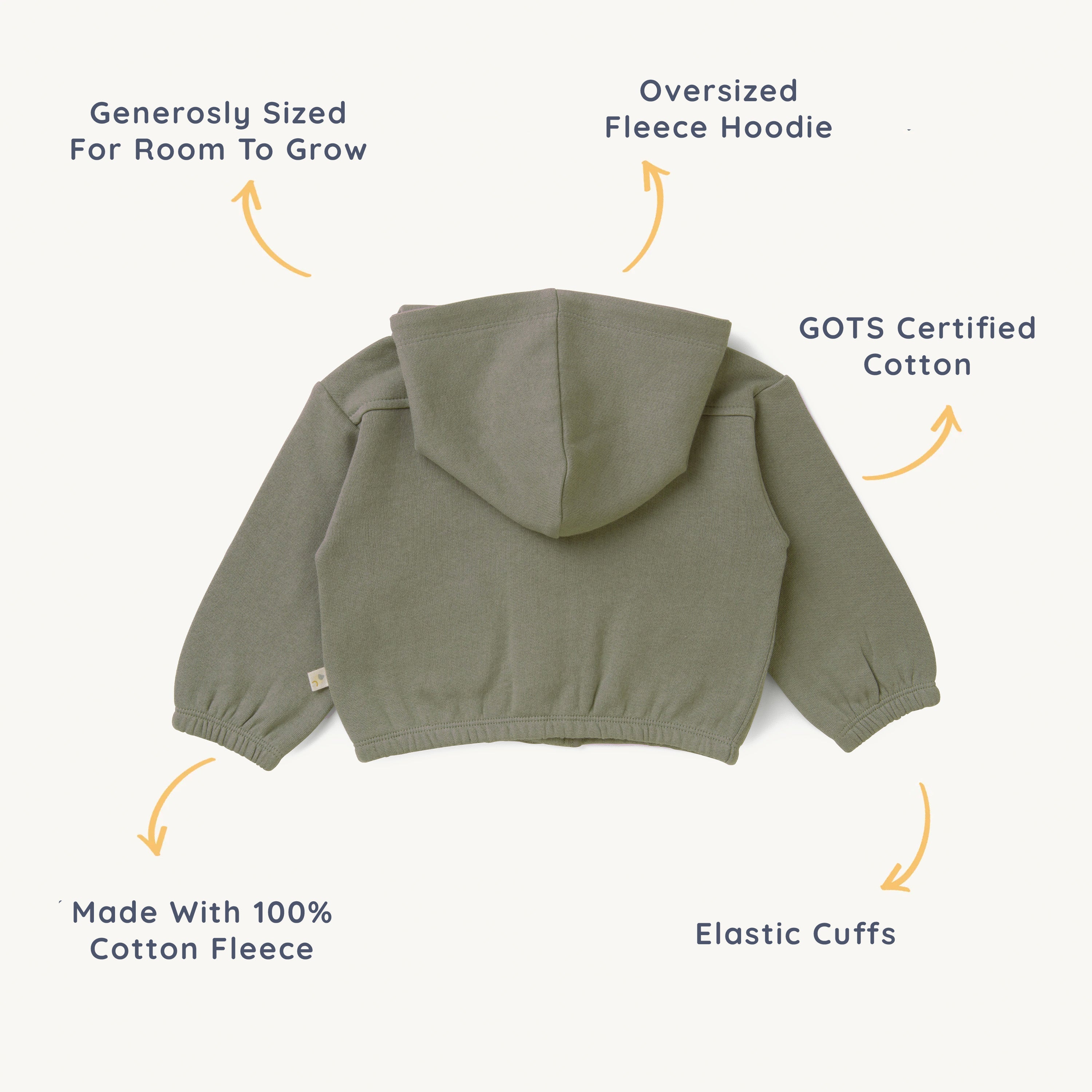 Organic Baby Toddler Hooded Jacket - Olive Fleece Jacket Makemake Organics   