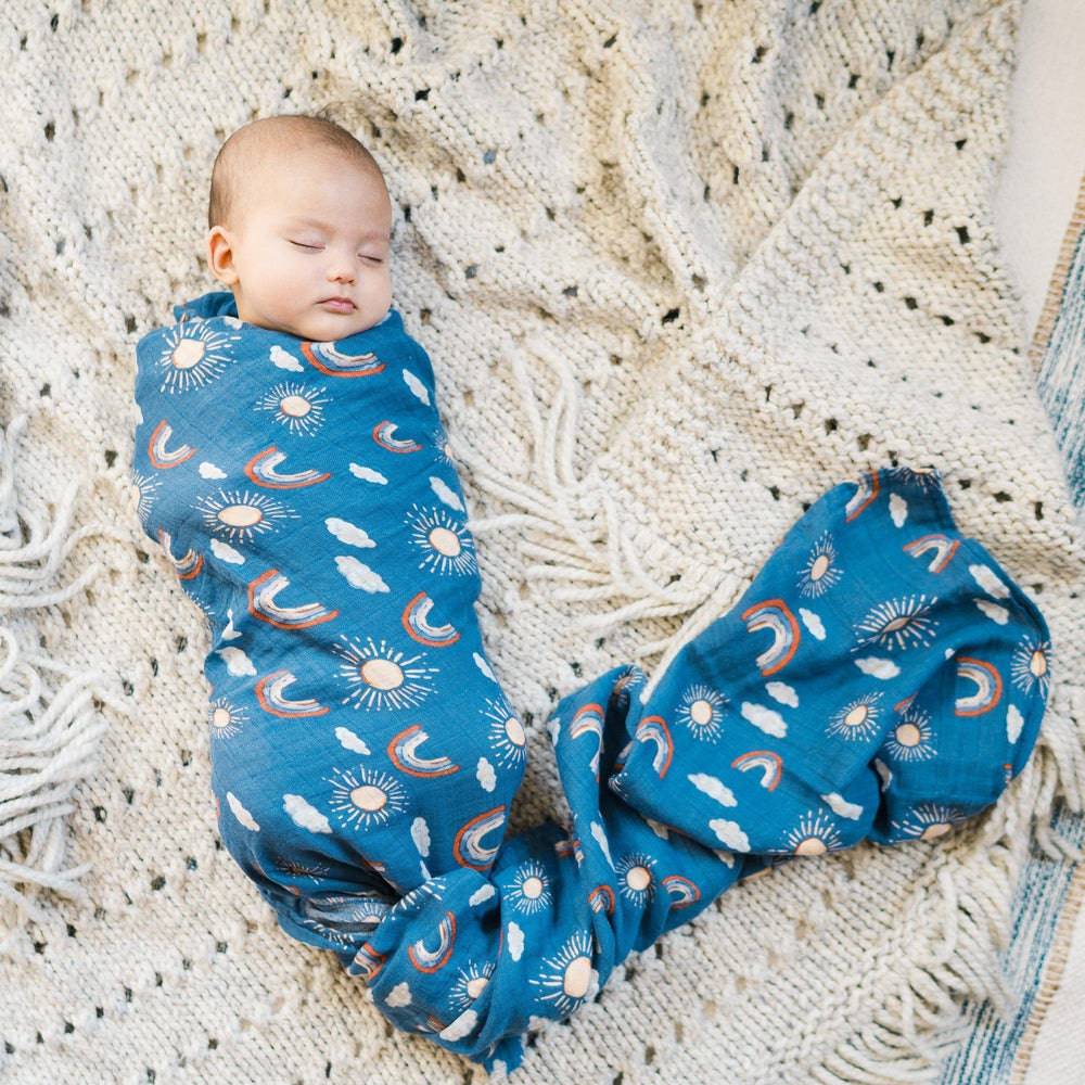 Muslin Swaddle Blanket Set Premium Cotton Narwhal + Hello Sunshine Swaddle Blanket Bebe au Lait   