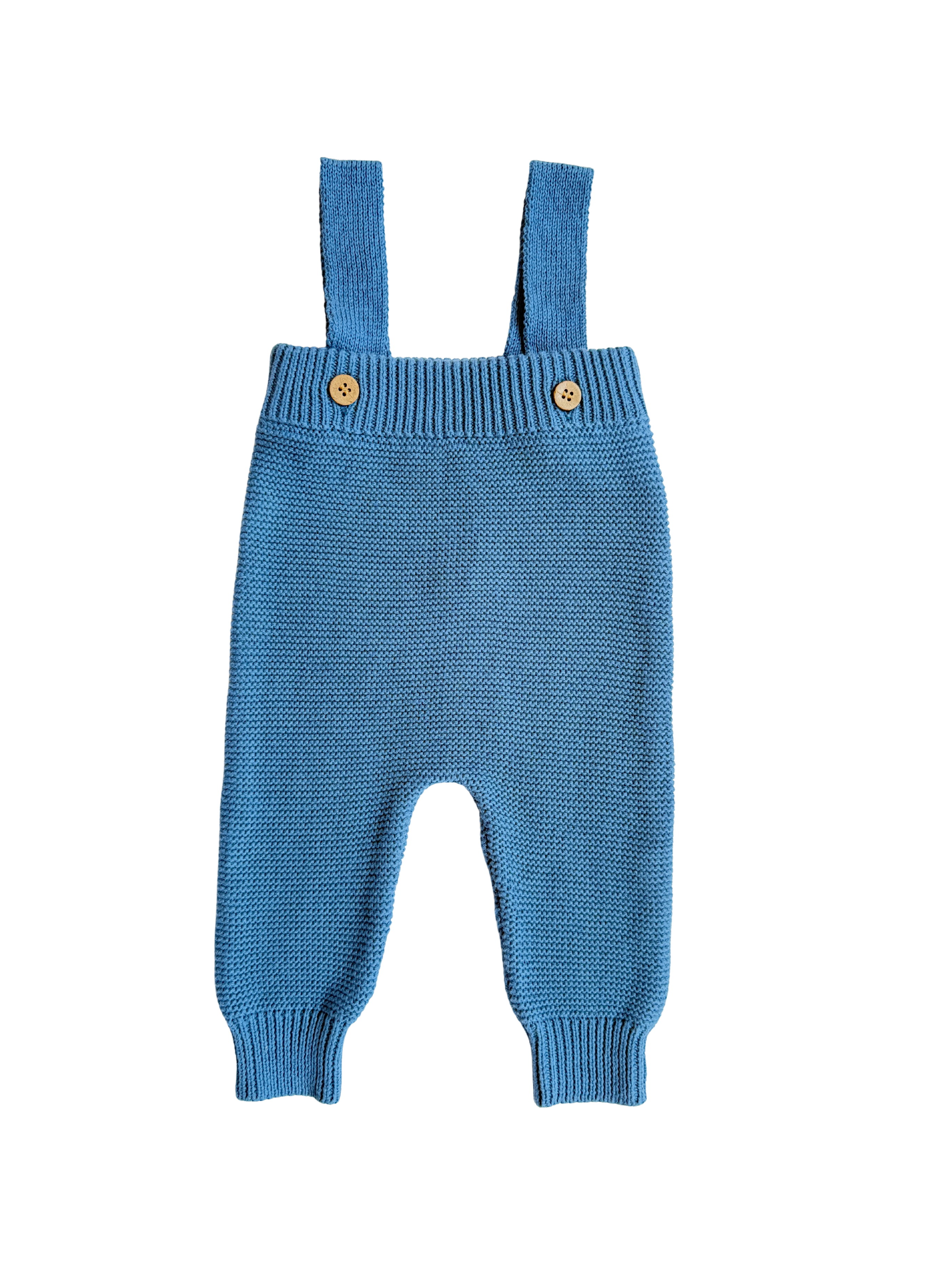 High-Waisted Knit Suspenders - Denim Blue