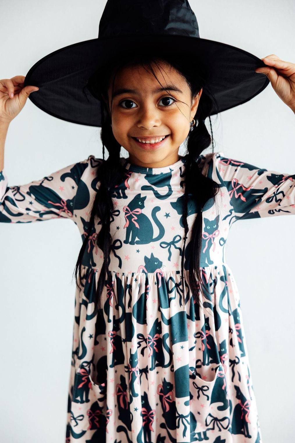 Hocus Purr-cus 3/4 Sleeve Pocket Twirl Dress