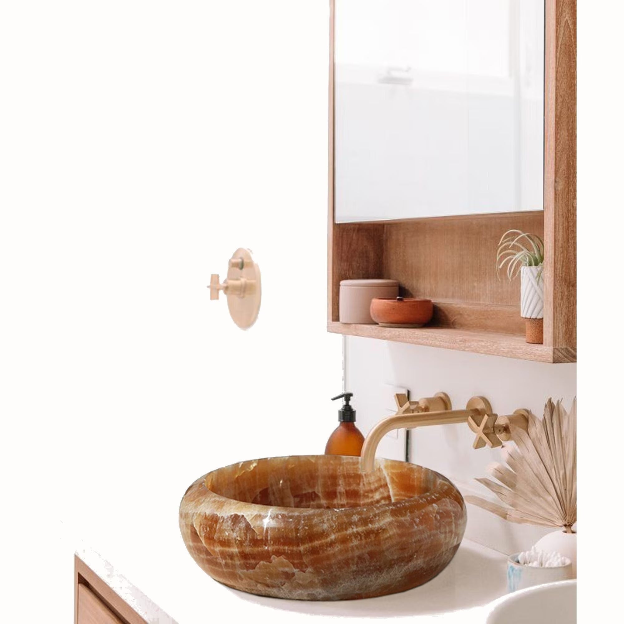 Honey Onyx Translucent Natural Stone Above Vanity Bathroom Vessel Sink