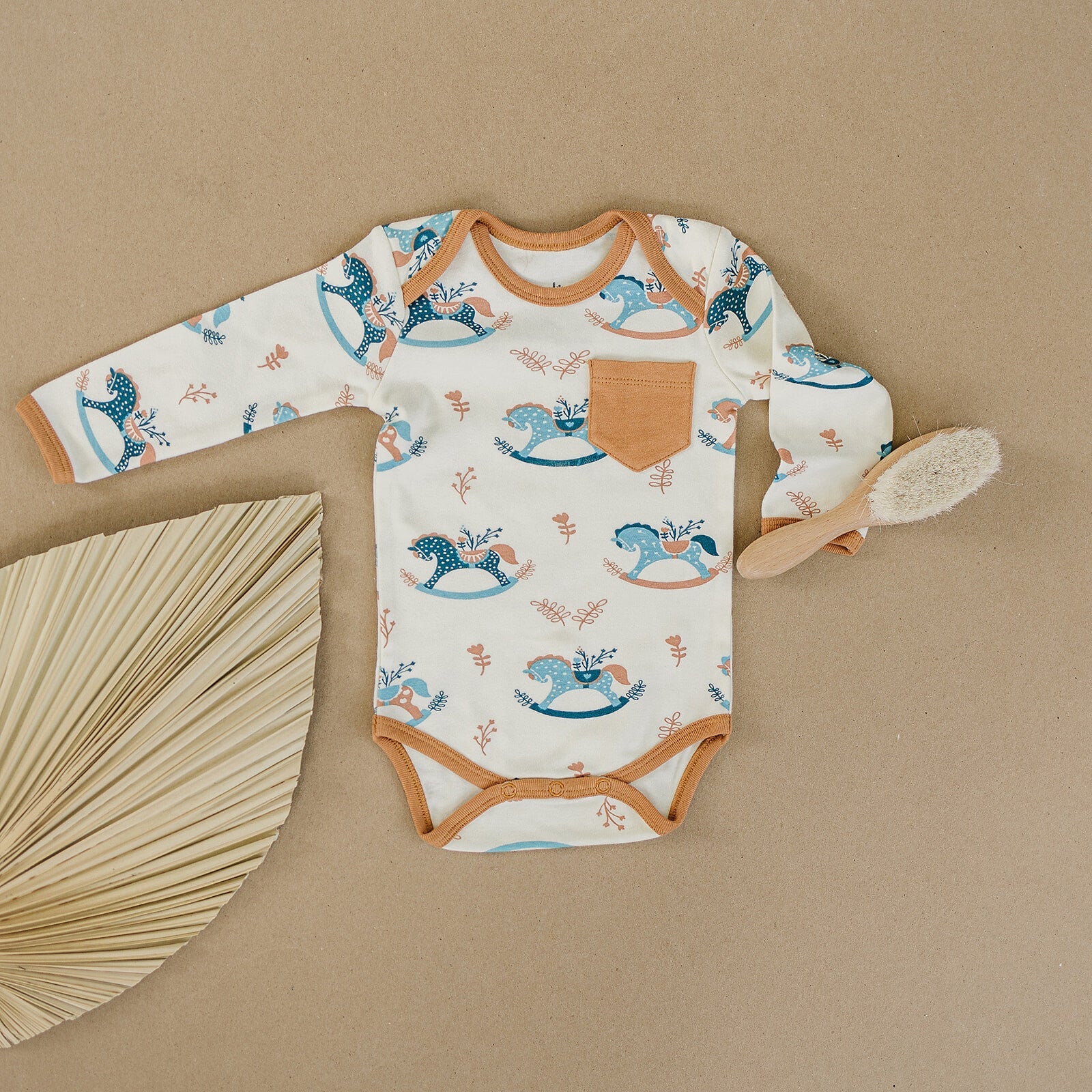 Organic Cotton Long Sleeve Bodysuit - Rocking Horse