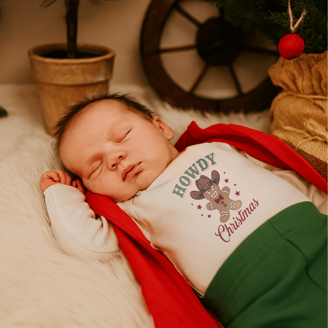 long sleeve graphic bodysuit | howdy gingerbread christmas