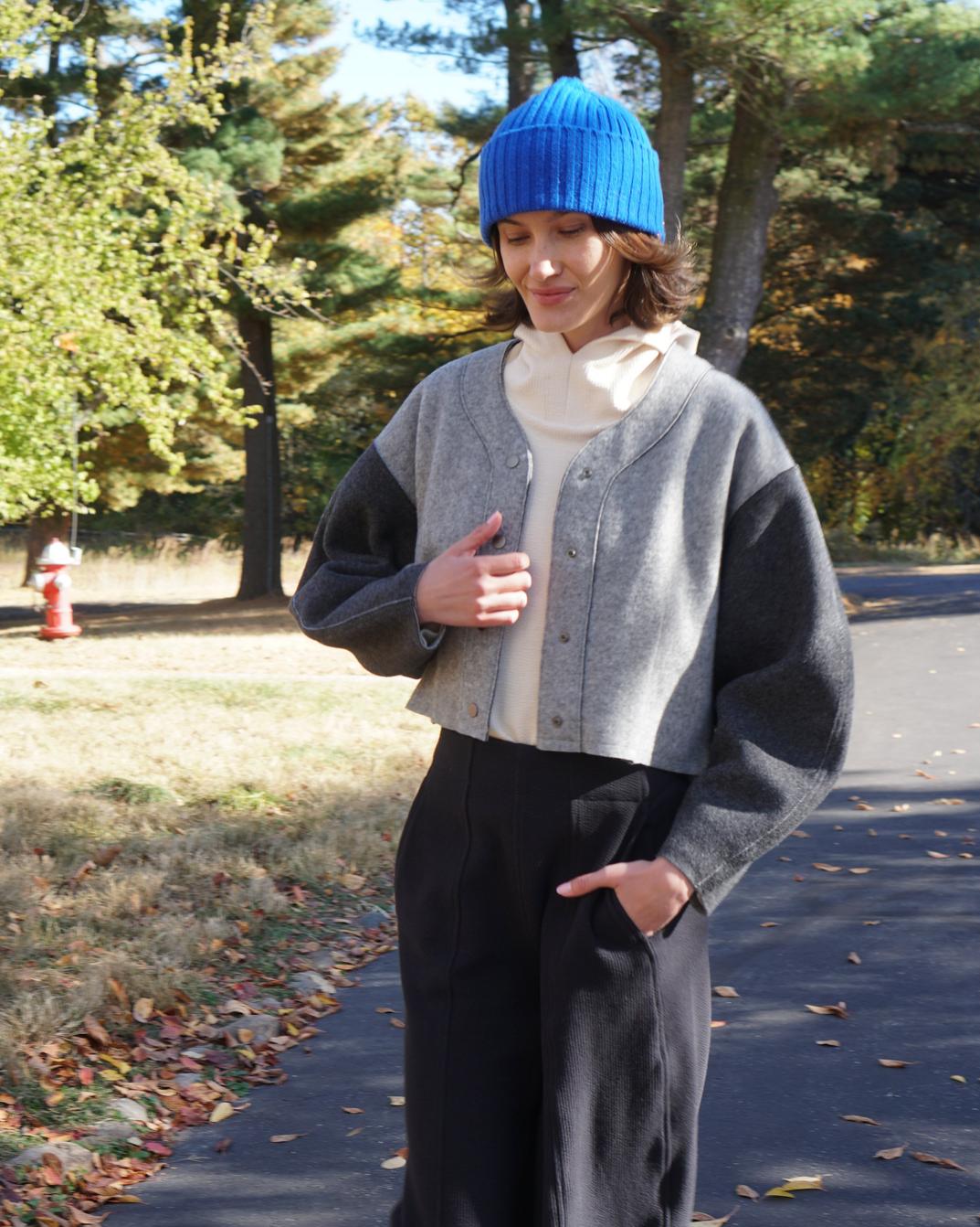 Double Face Wool Bomber - Heather/Charcoal