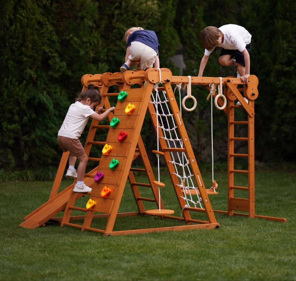 Chestnut - Outdoor and Indoor 8-in-1 Jungle Gym for Toddlers Playset Outdoor Avenlur.com   