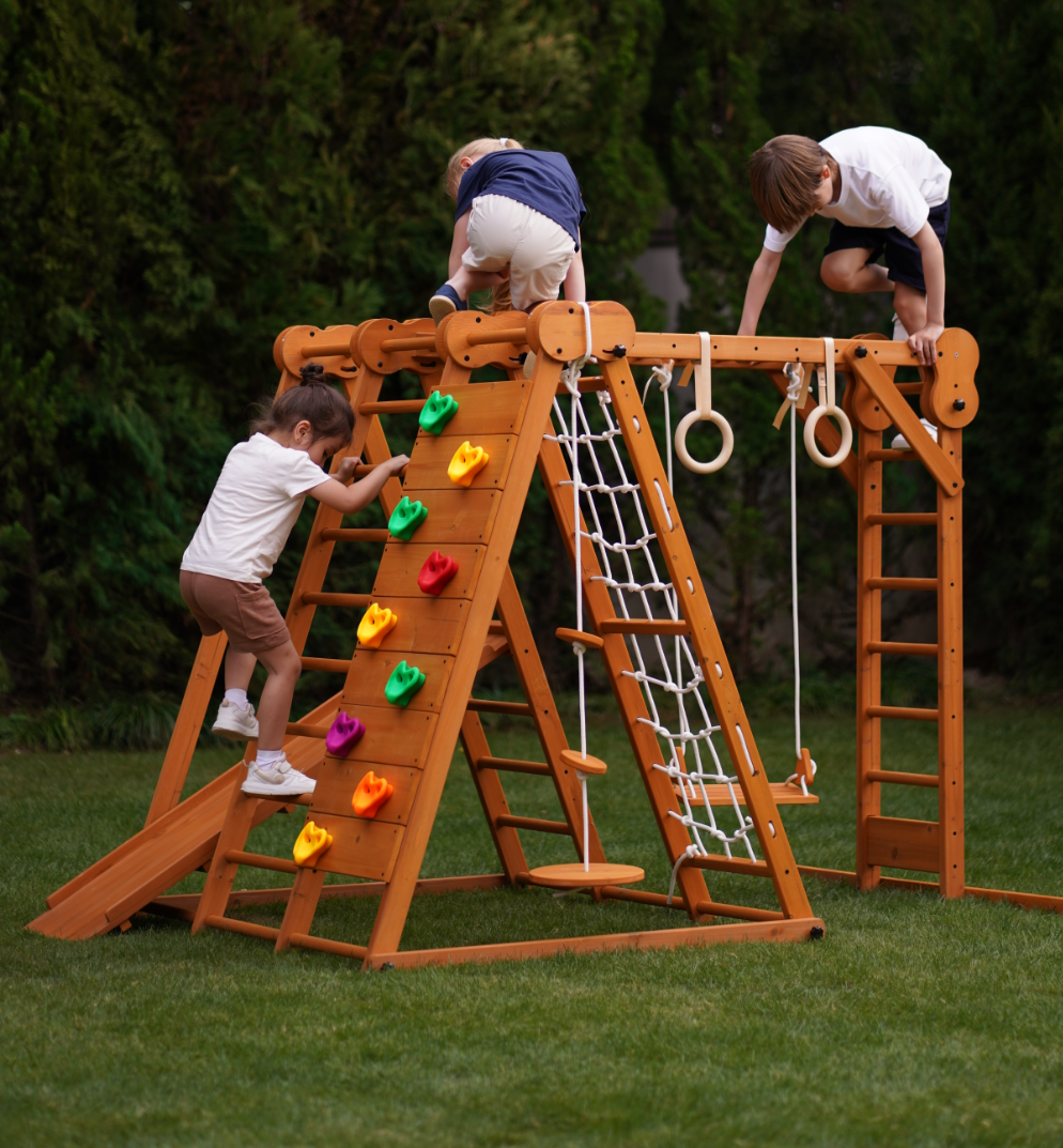 Chestnut - Outdoor and Indoor 8-in-1 Jungle Gym for Toddlers Playset Outdoor Avenlur.com   