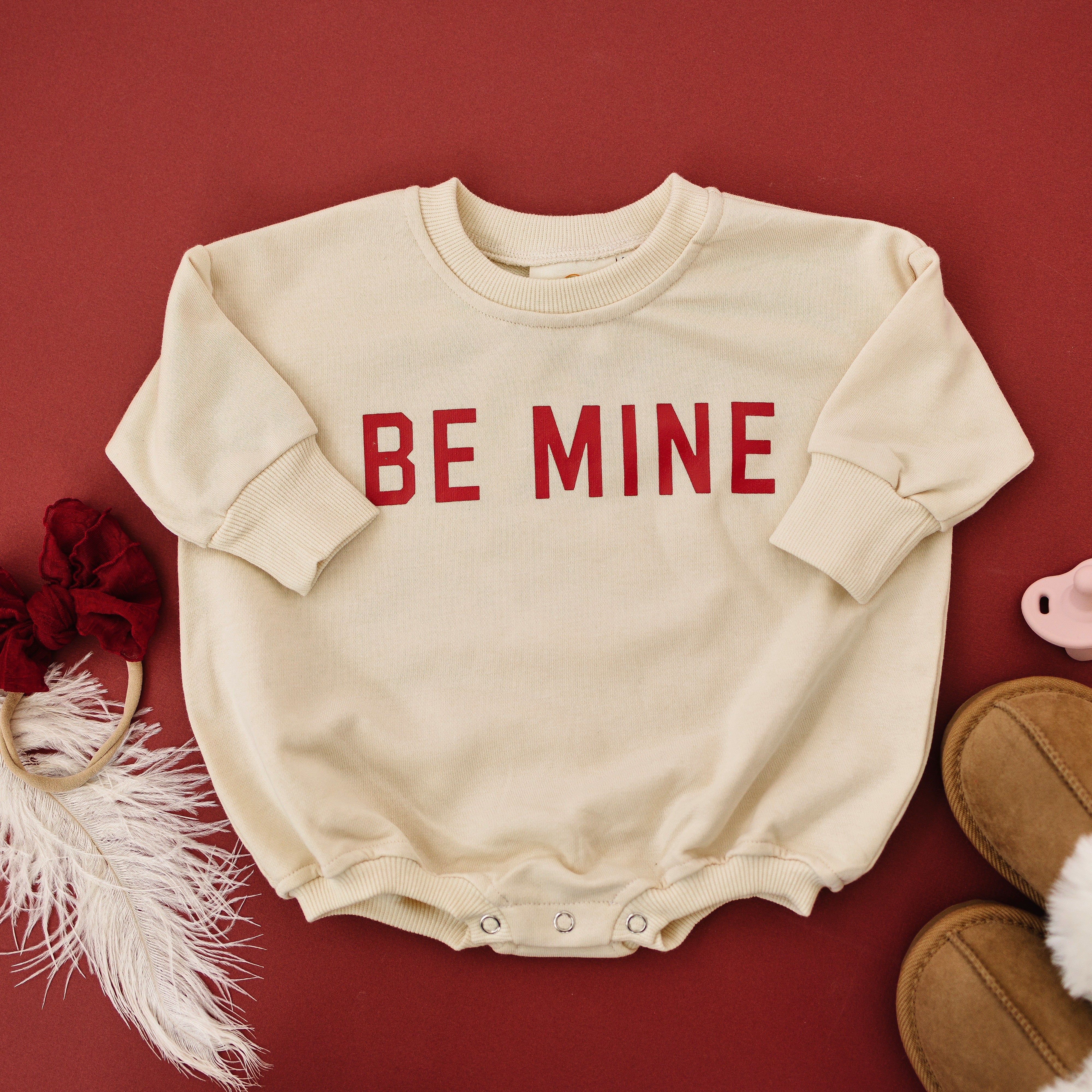 Be Mine Sweatshirt Romper - Cream