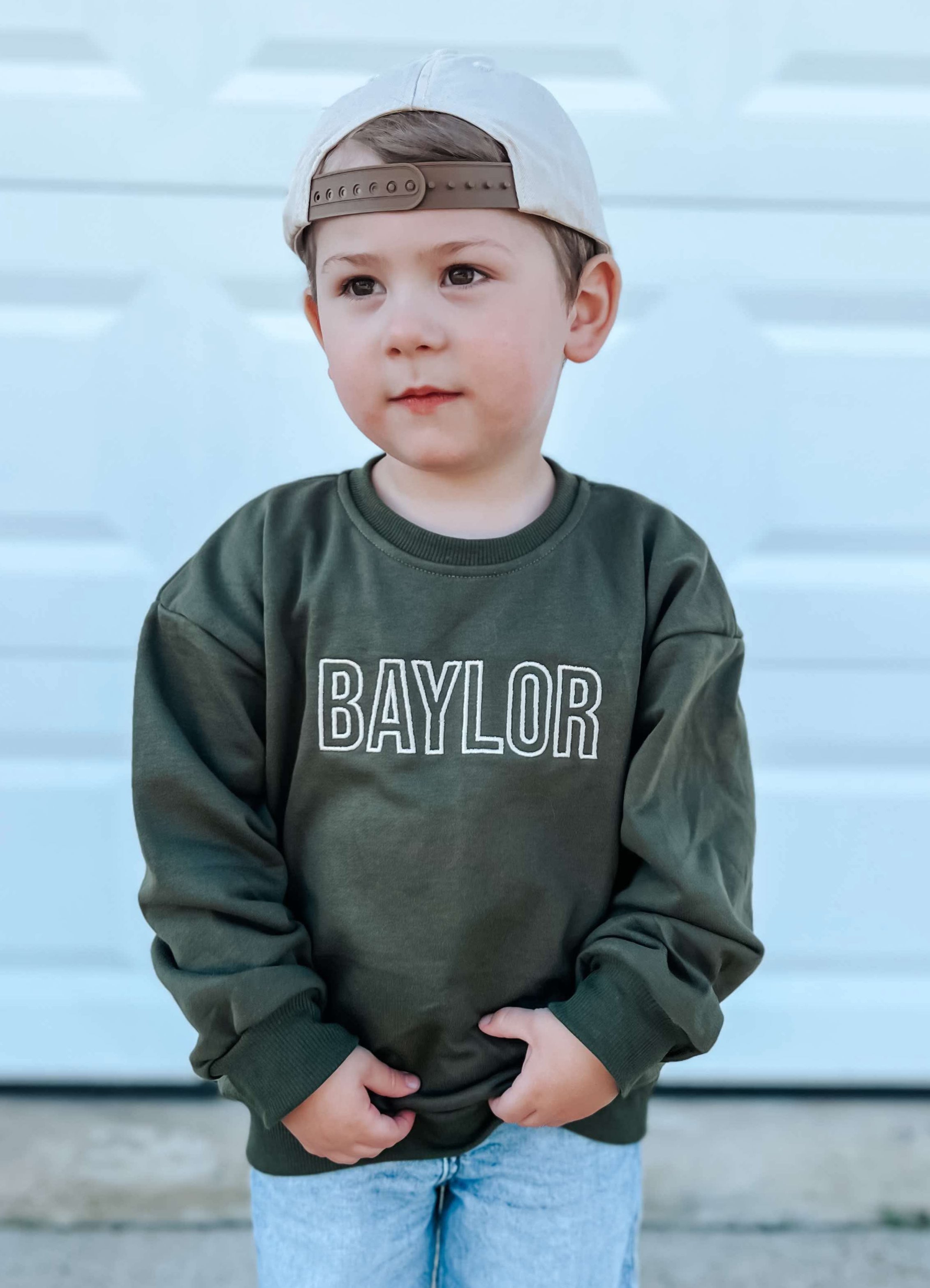 Custom Embroidered Crewneck or Sweatshirt Romper - Olive Green