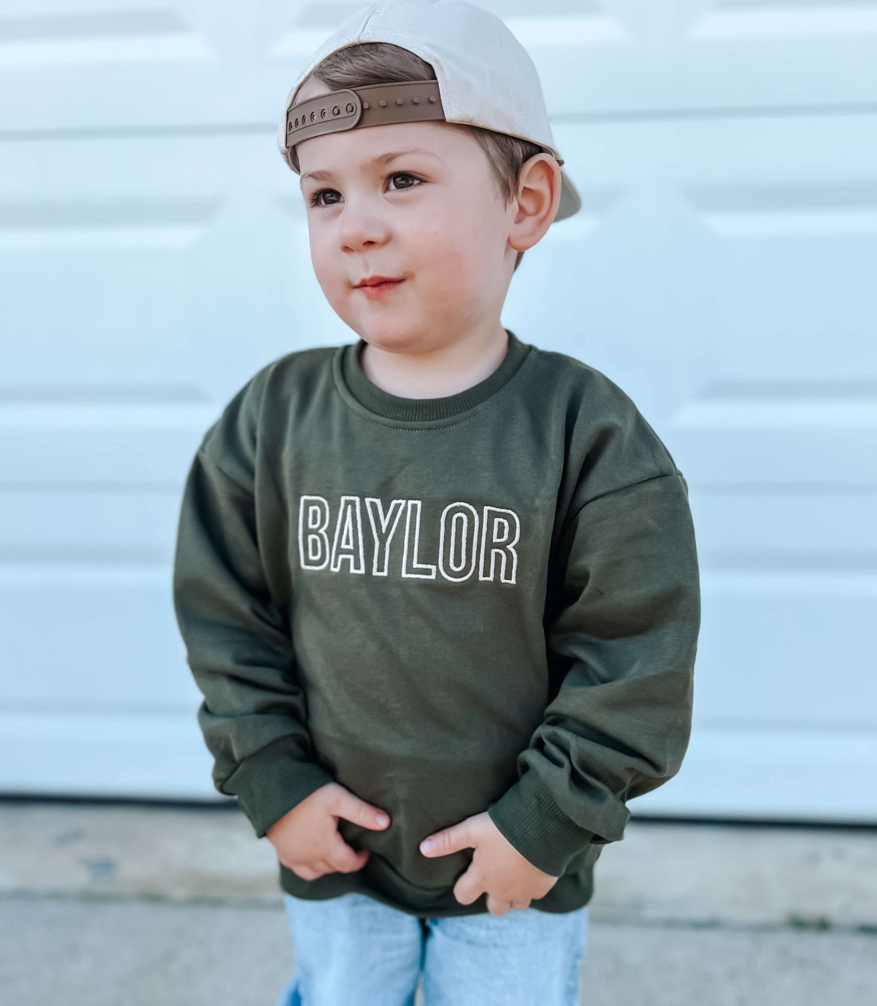 Custom Embroidered Crewneck or Sweatshirt Romper - Olive Green