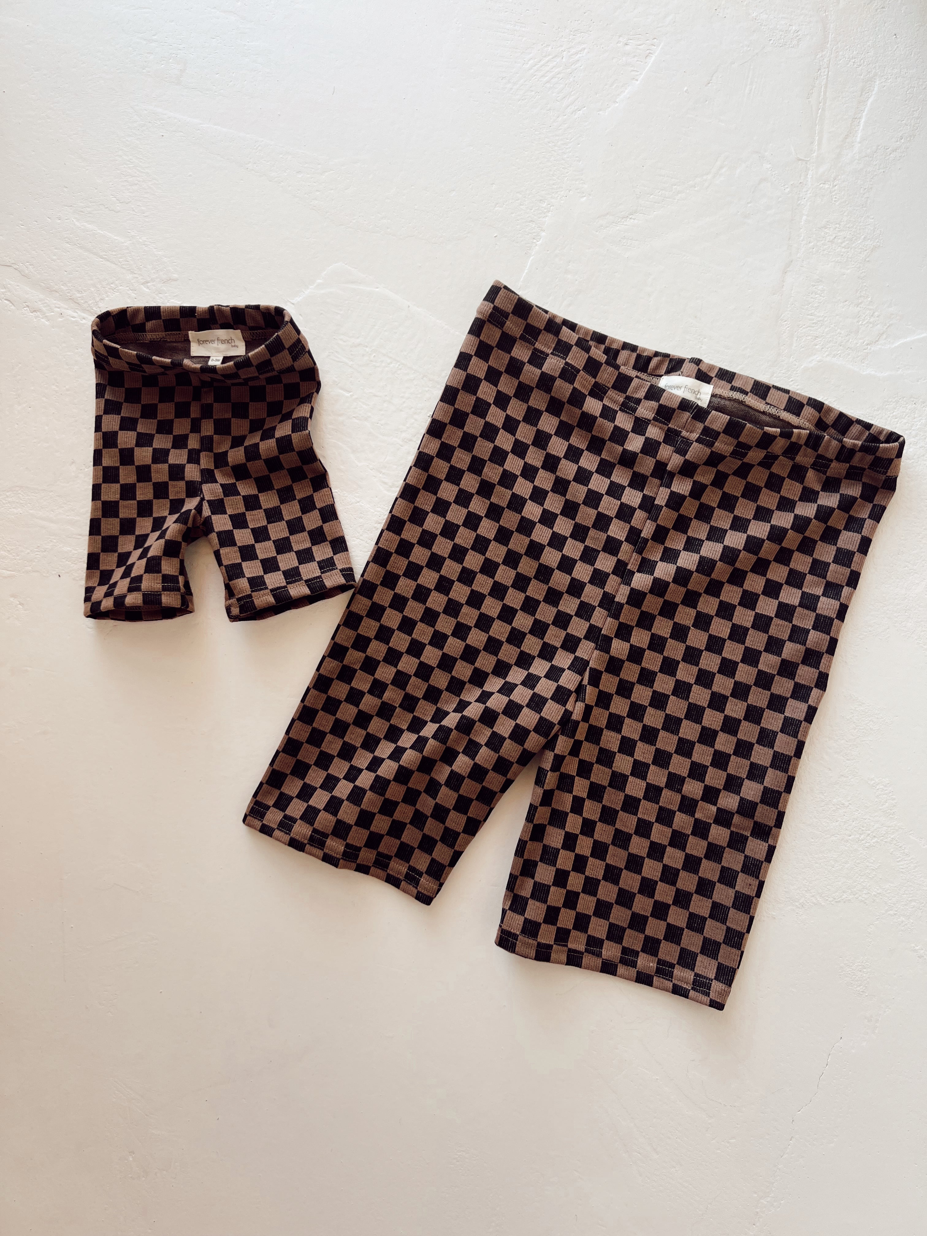 Family Ribbed Biker Shorts | Black & Brown Checkerboard