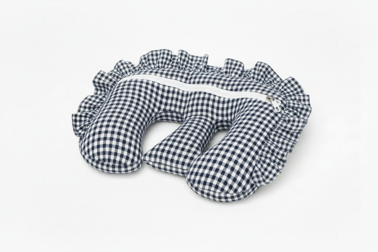 Blue Ruffle Gingham Twins Nursing Pillow Cover