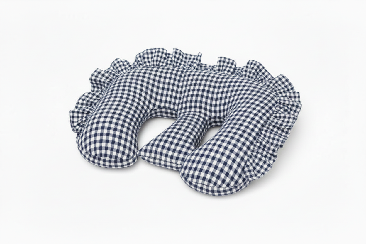 Blue Ruffle Gingham Twins Nursing Pillow Cover