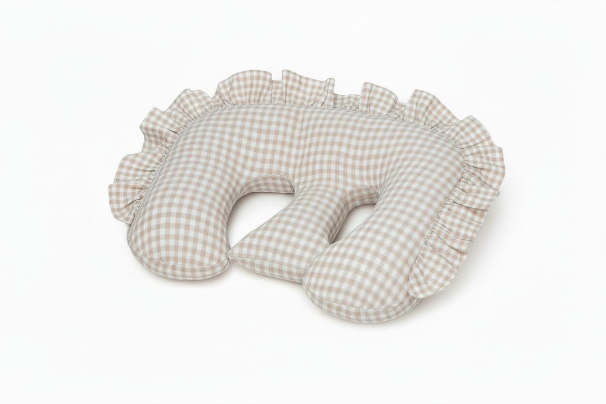 Beige Ruffle Gingham Twins Nursing Pillow Cover