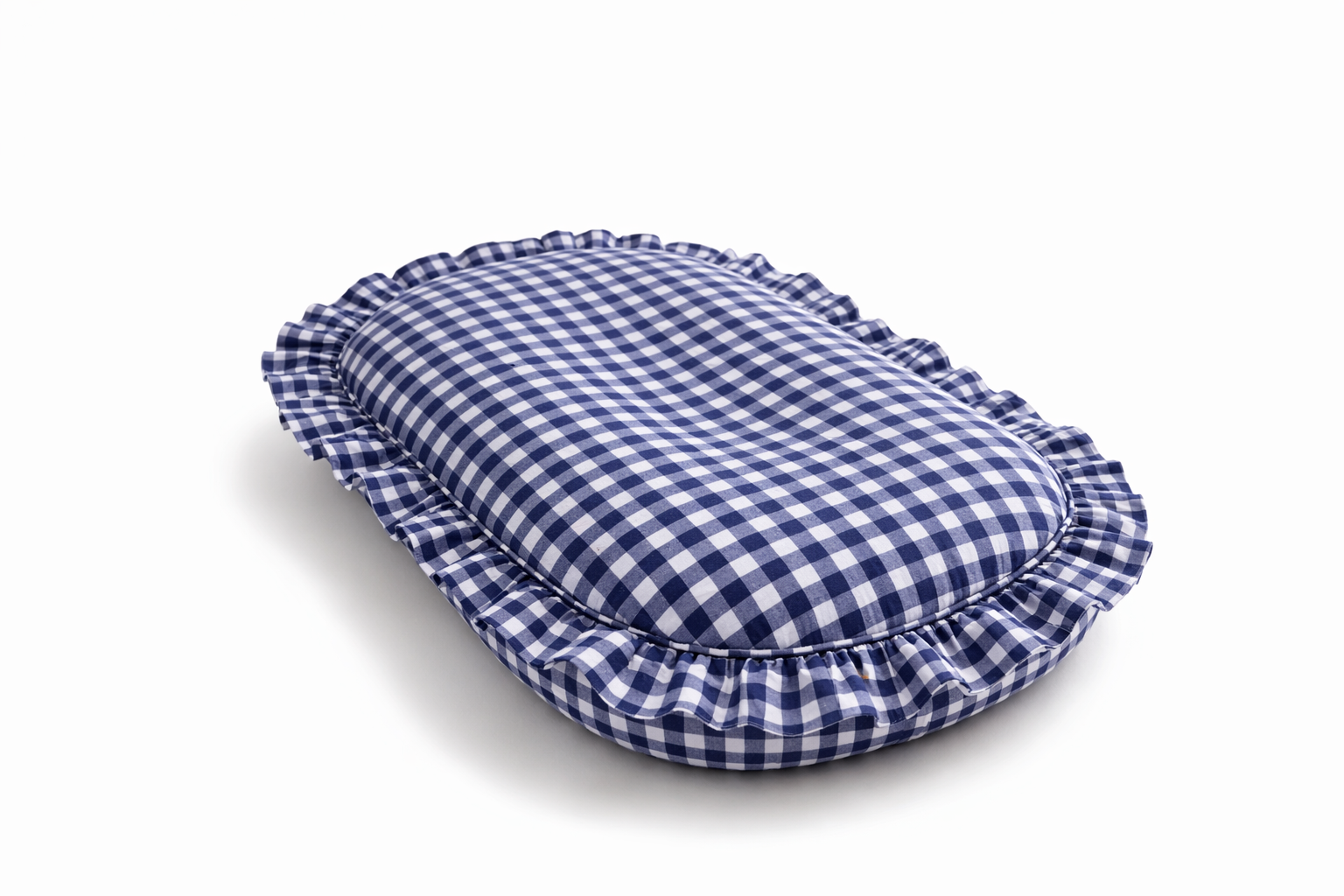 Navy Blue Gingham Ruffle Baby Lounger Cover