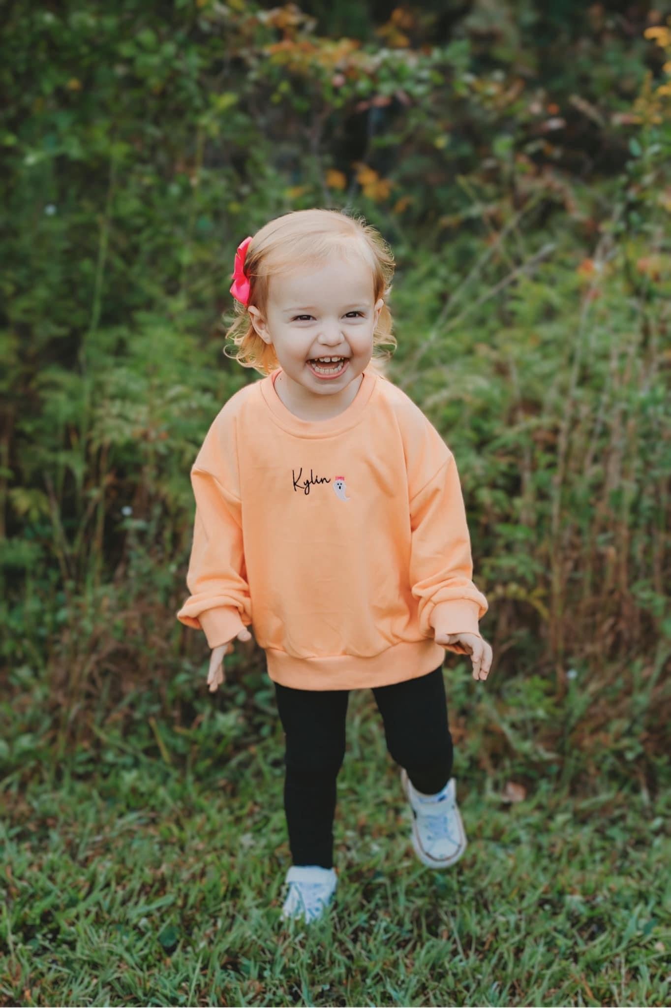 Custom Halloween Embroidered Crewneck Sweatshirt - Bow Ghost