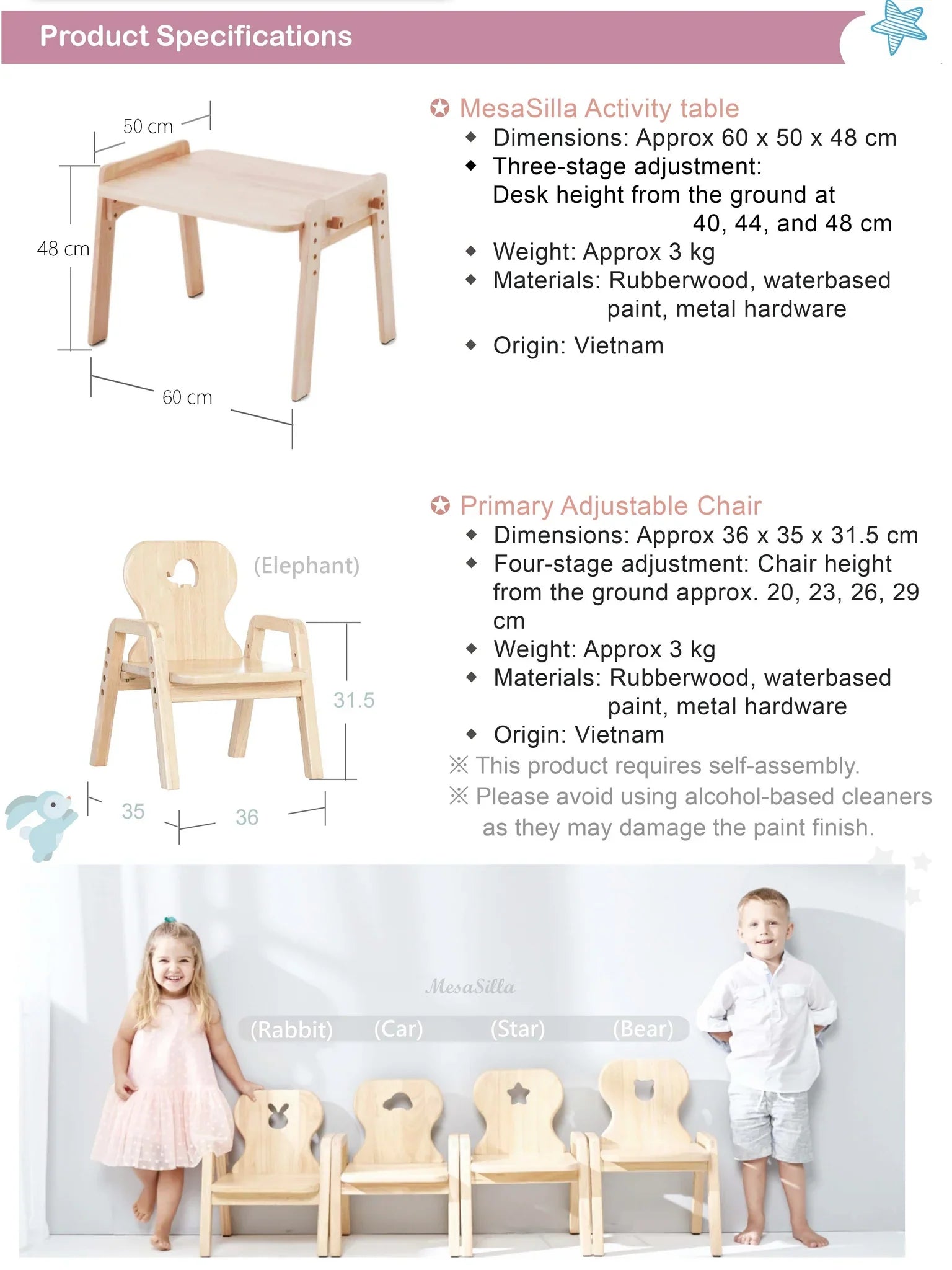 mesasilla Kids Activities Table Set with Animals - Includes Chair